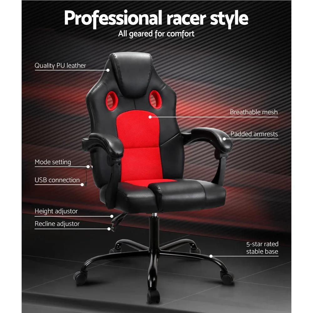 Artiss Massage Office Gaming Racer Chair Red