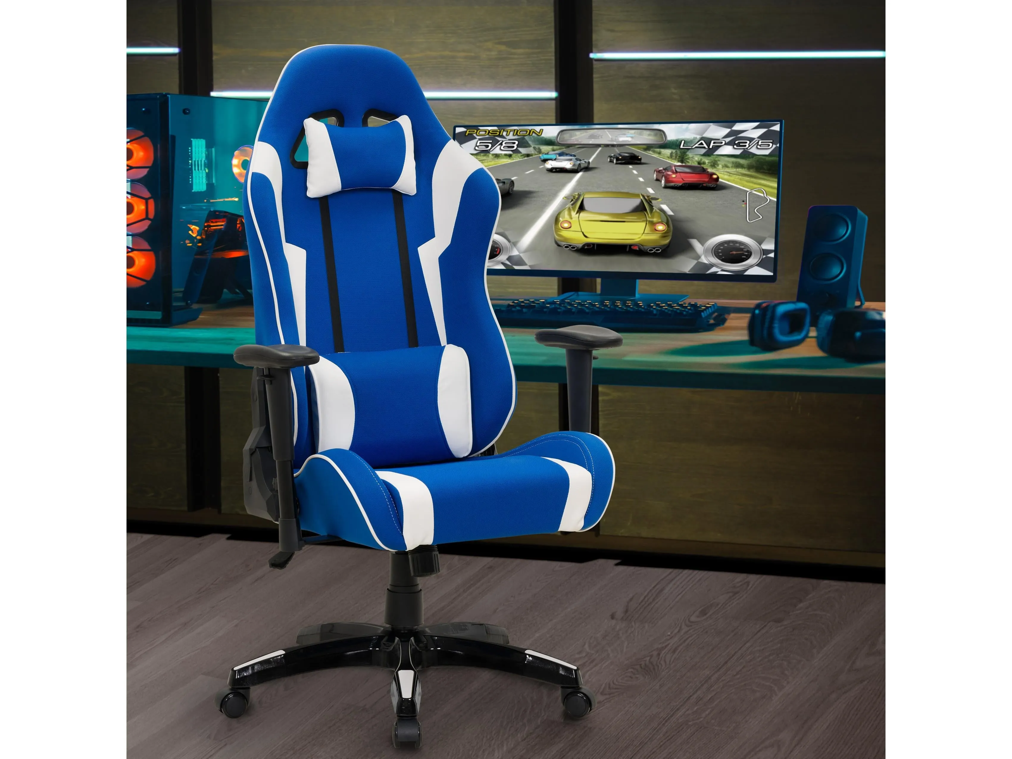 Blue and White Gaming Office Chair