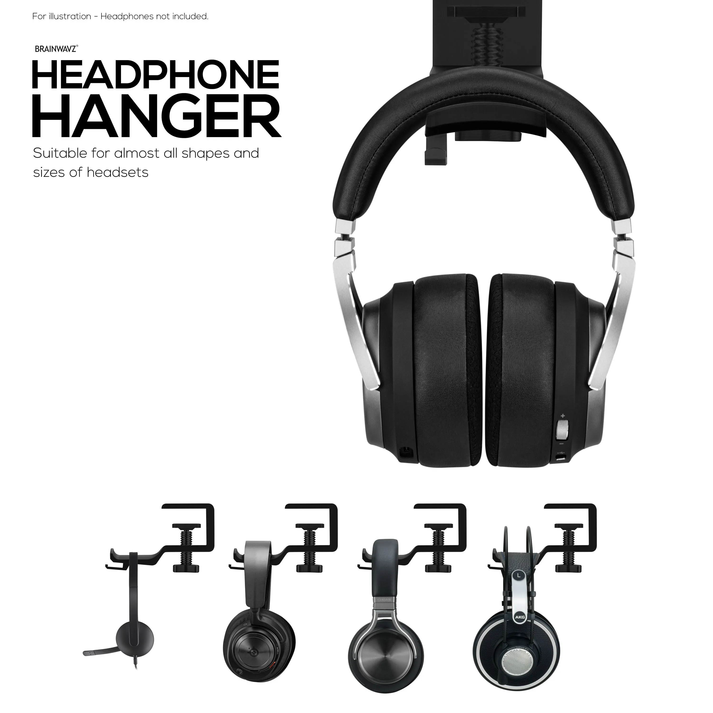 Brainwavz Paw - Under Desk Headphone Hanger Stand, Screw In Place, Easy To Install with Adjustable Mounting Clamp, Suitable for All Headsets