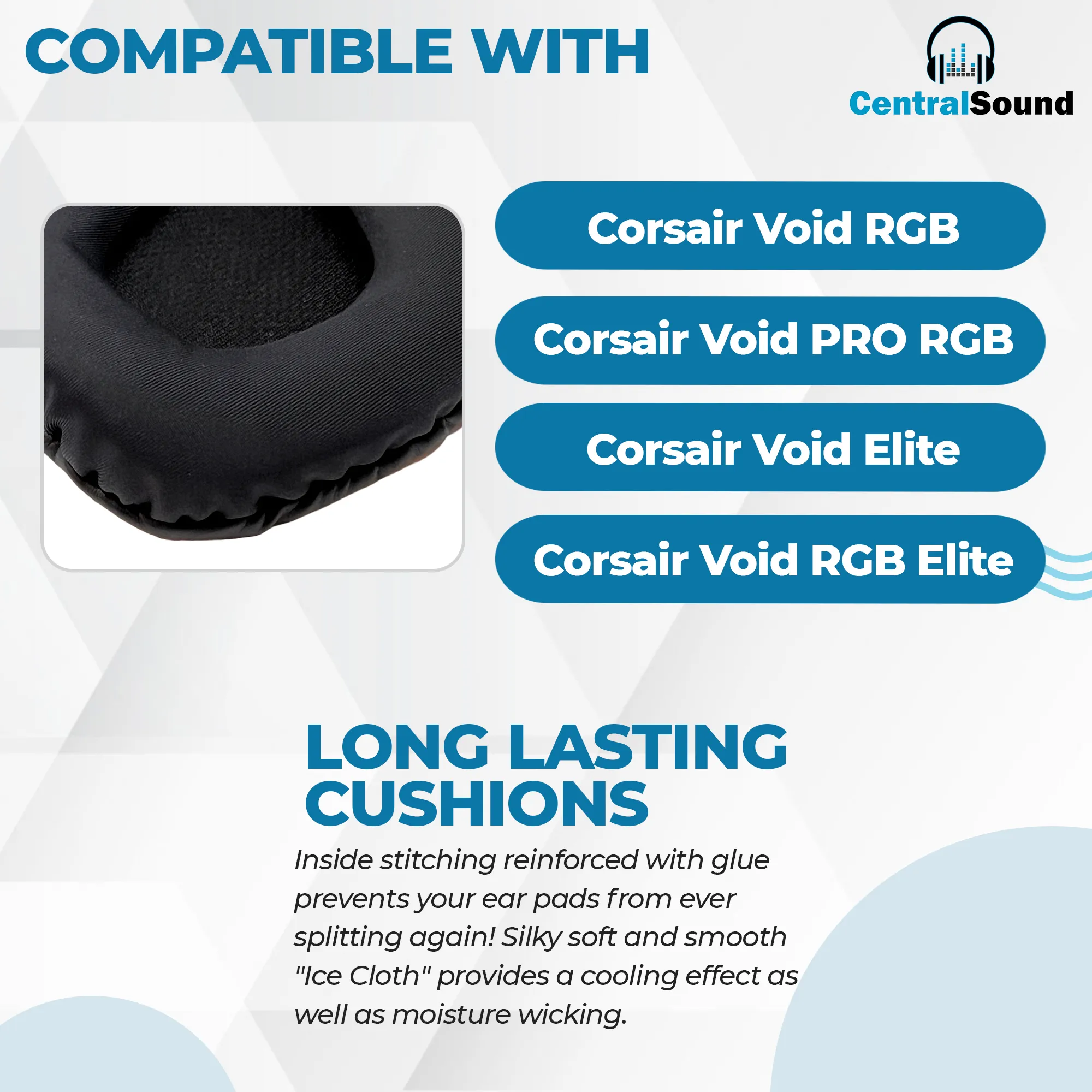 CentralSound Replacement Cooling Gel Upgraded Ear Pad Cushions for Corsair VOID PRO - RGB - Elite Gaming Headset