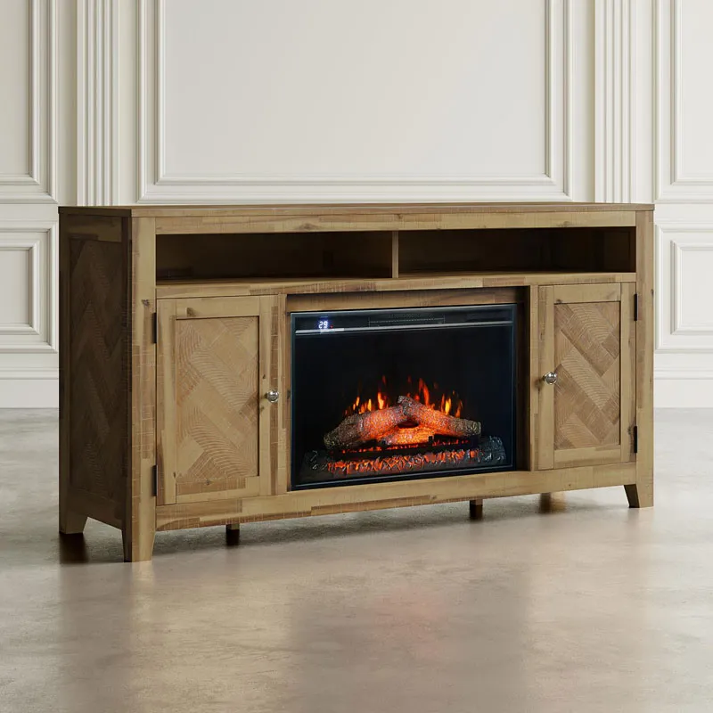 Chevron Ash Electric Fireplace & Media Console - 60"