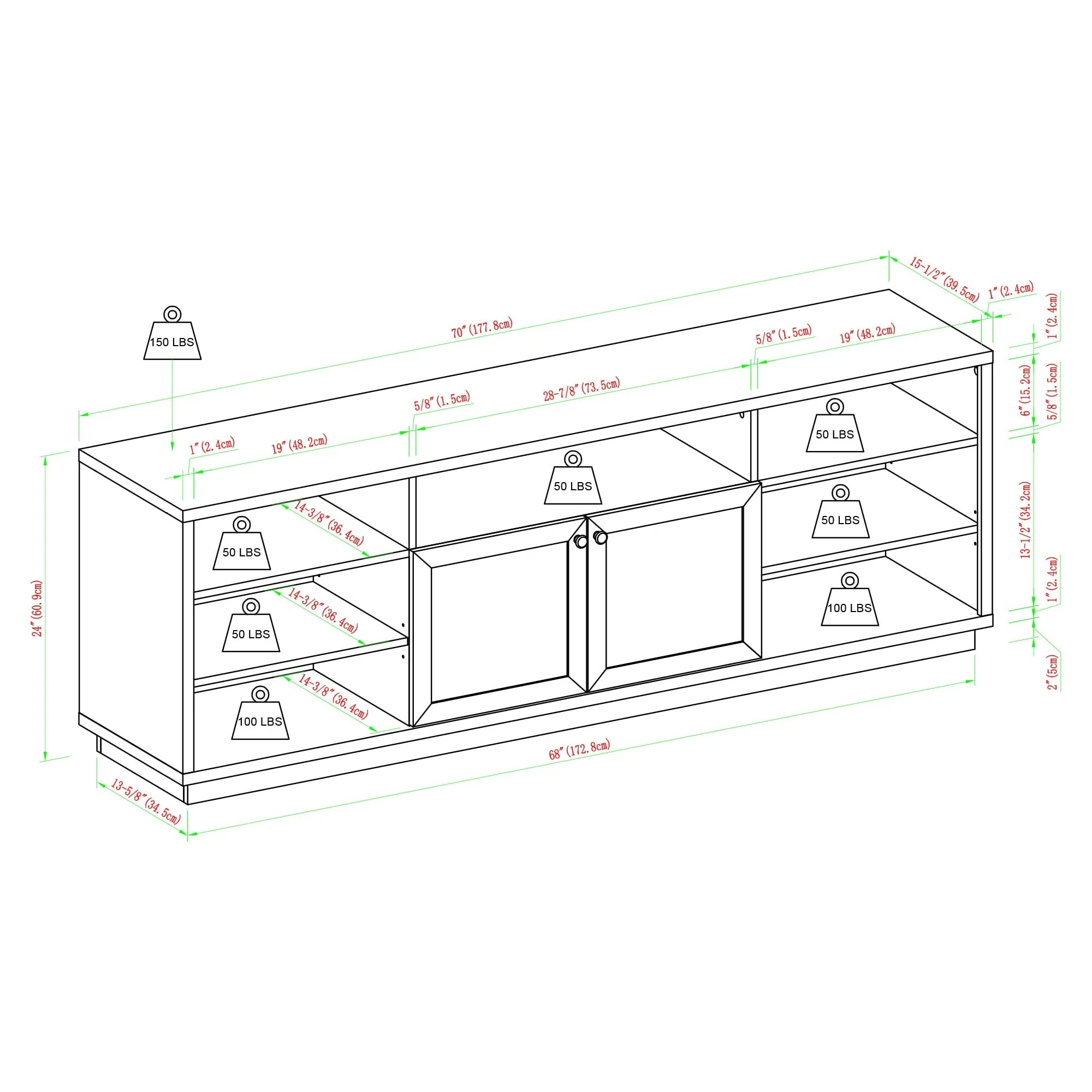 Cody 70" Contemporary Two-Door Wood TV Stand