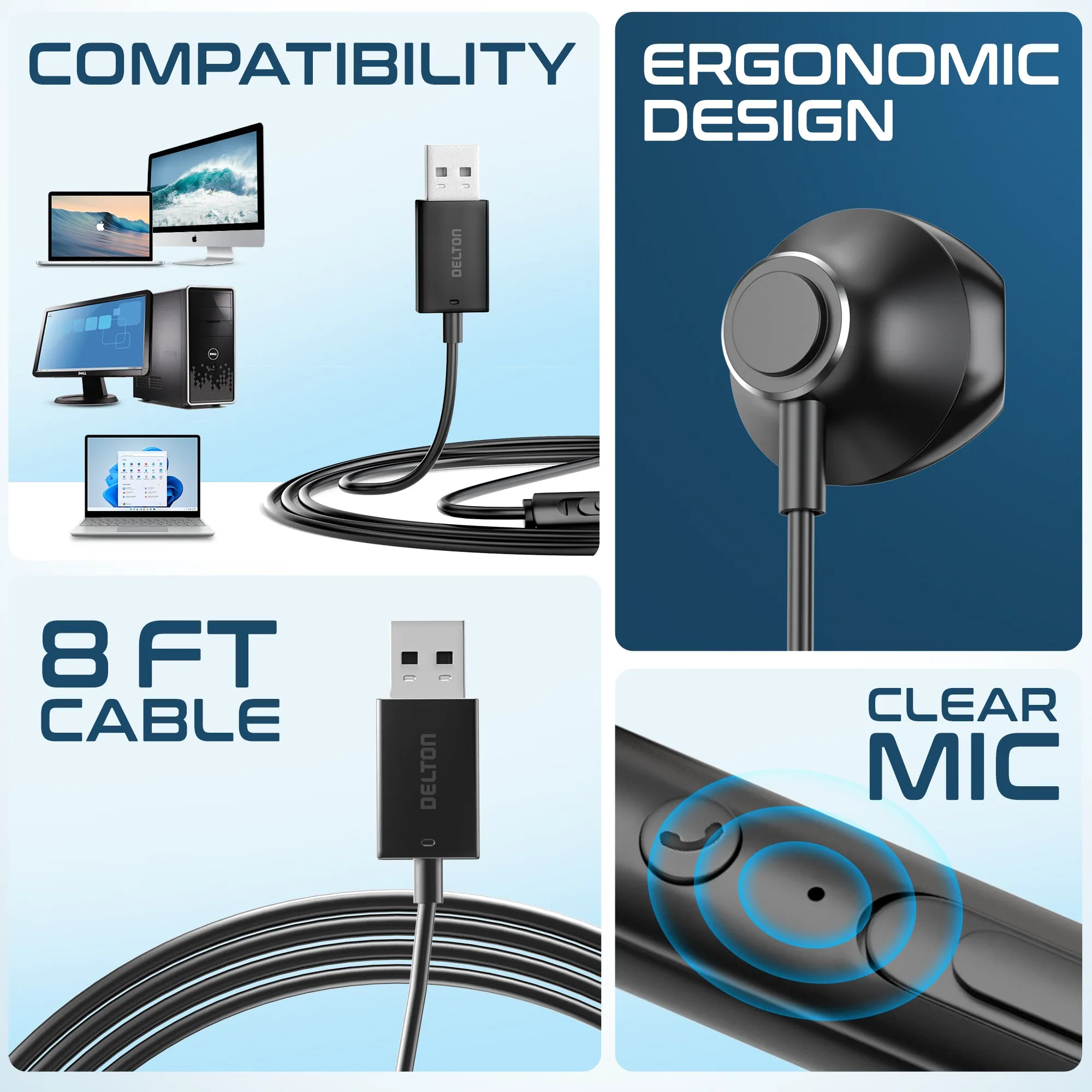 Delton 10E Stereo In-Ear USB-A Computer Headset