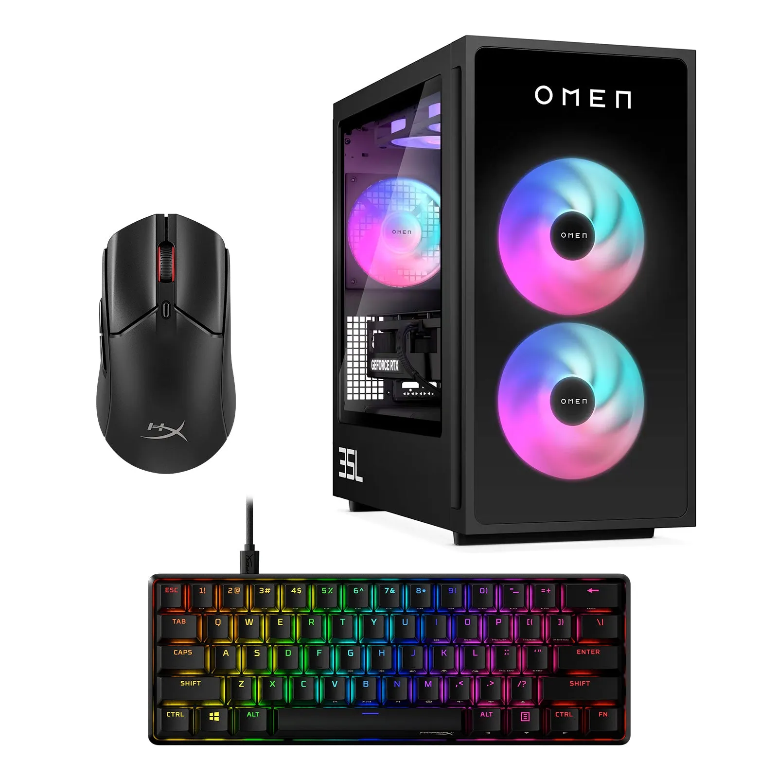 Desktop Bundle - OMEN 35L Gaming Desktop GT16-0001na   HyperX Alloy Origins 60   Pulsefire Haste 2 Wireless