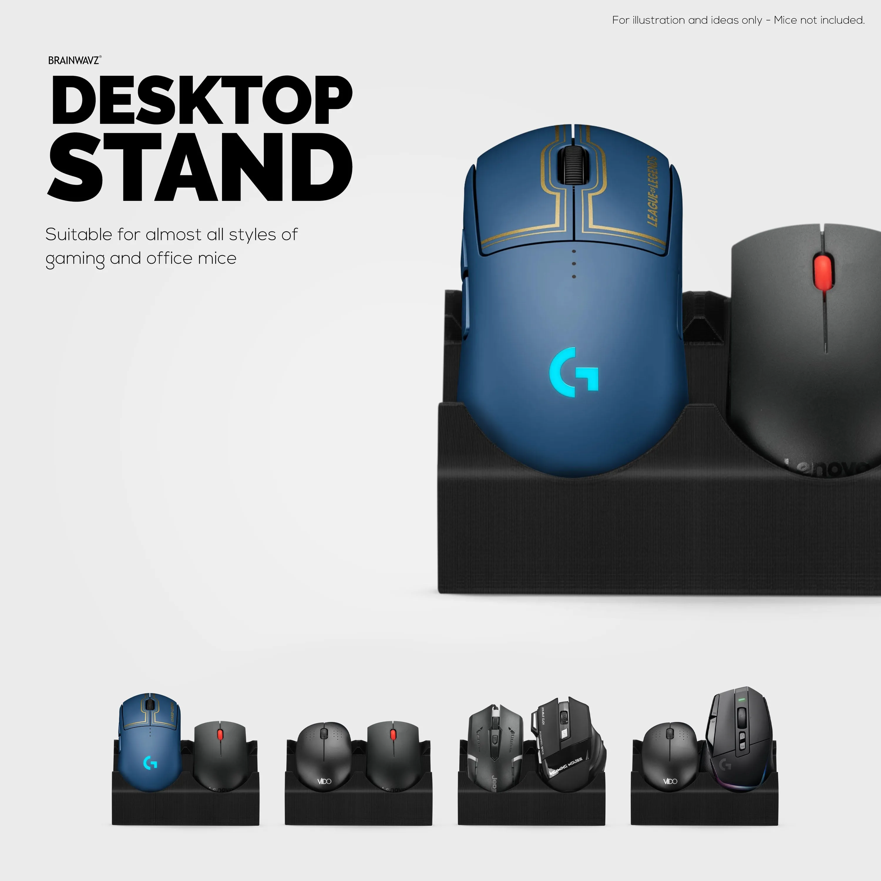 Desktop Dual PC Mouse Stand Holder, Suitable for Small Or Large Gaming & Office Mice From Logitech, Razer, Corsair & More