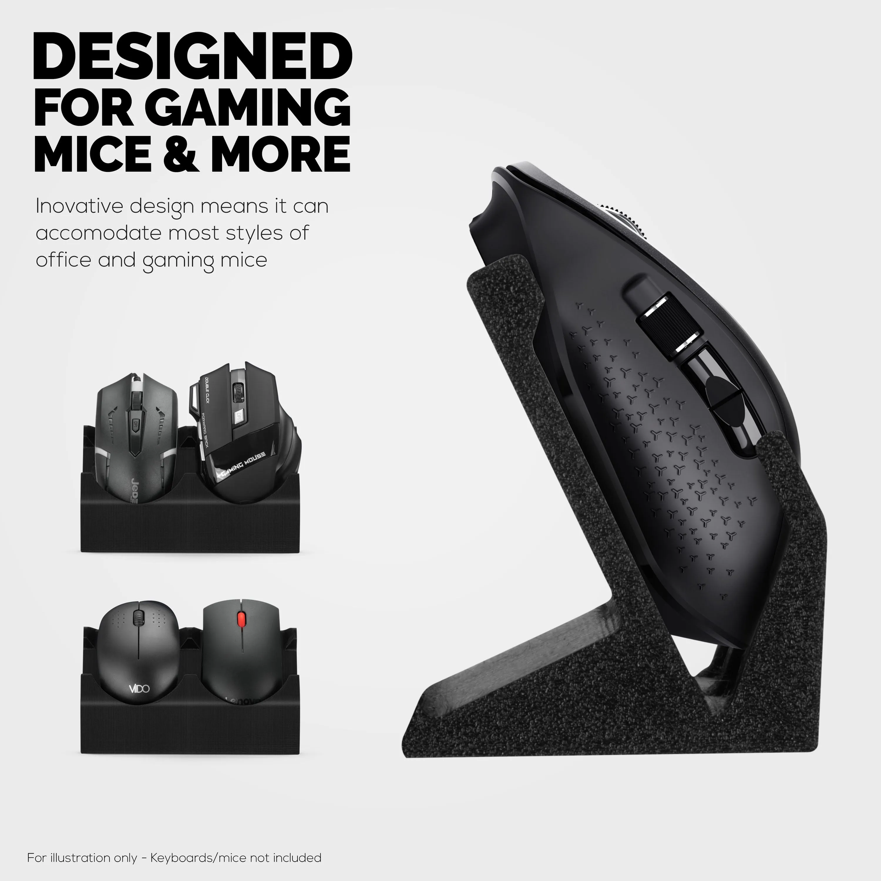 Desktop Dual PC Mouse Stand Holder, Suitable for Small Or Large Gaming & Office Mice From Logitech, Razer, Corsair & More