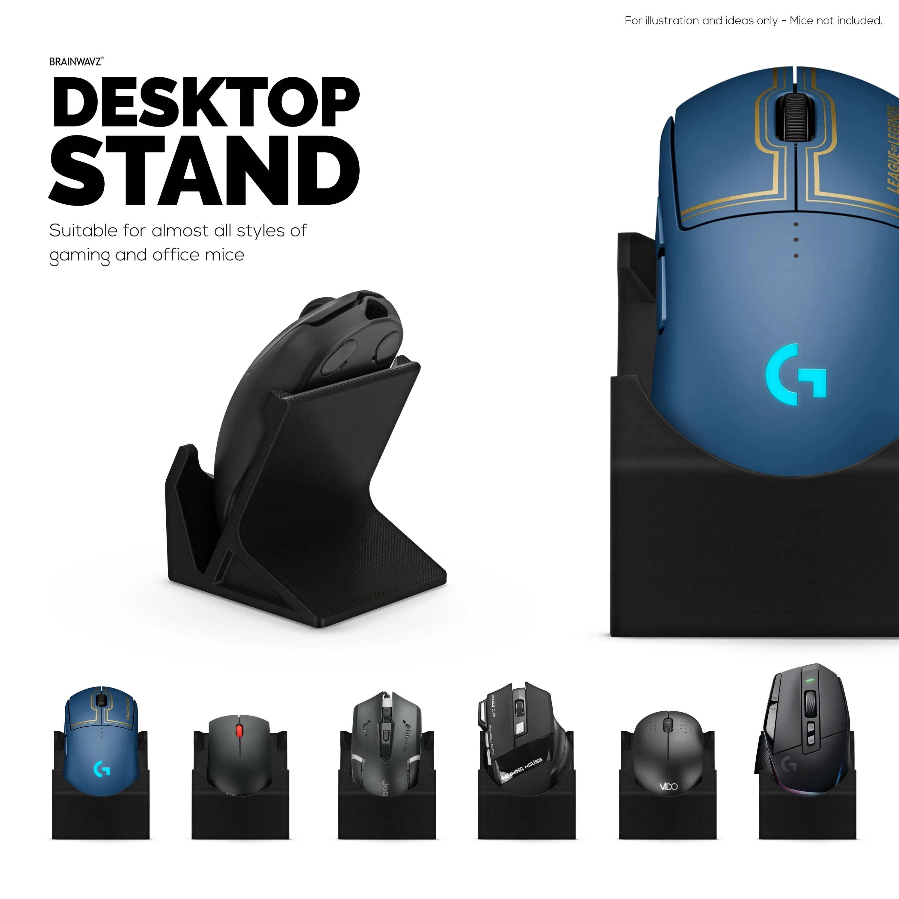 Desktop PC Mouse Stand Holder for Gaming & Office Mice like Logitech, Razer, Corsair & More