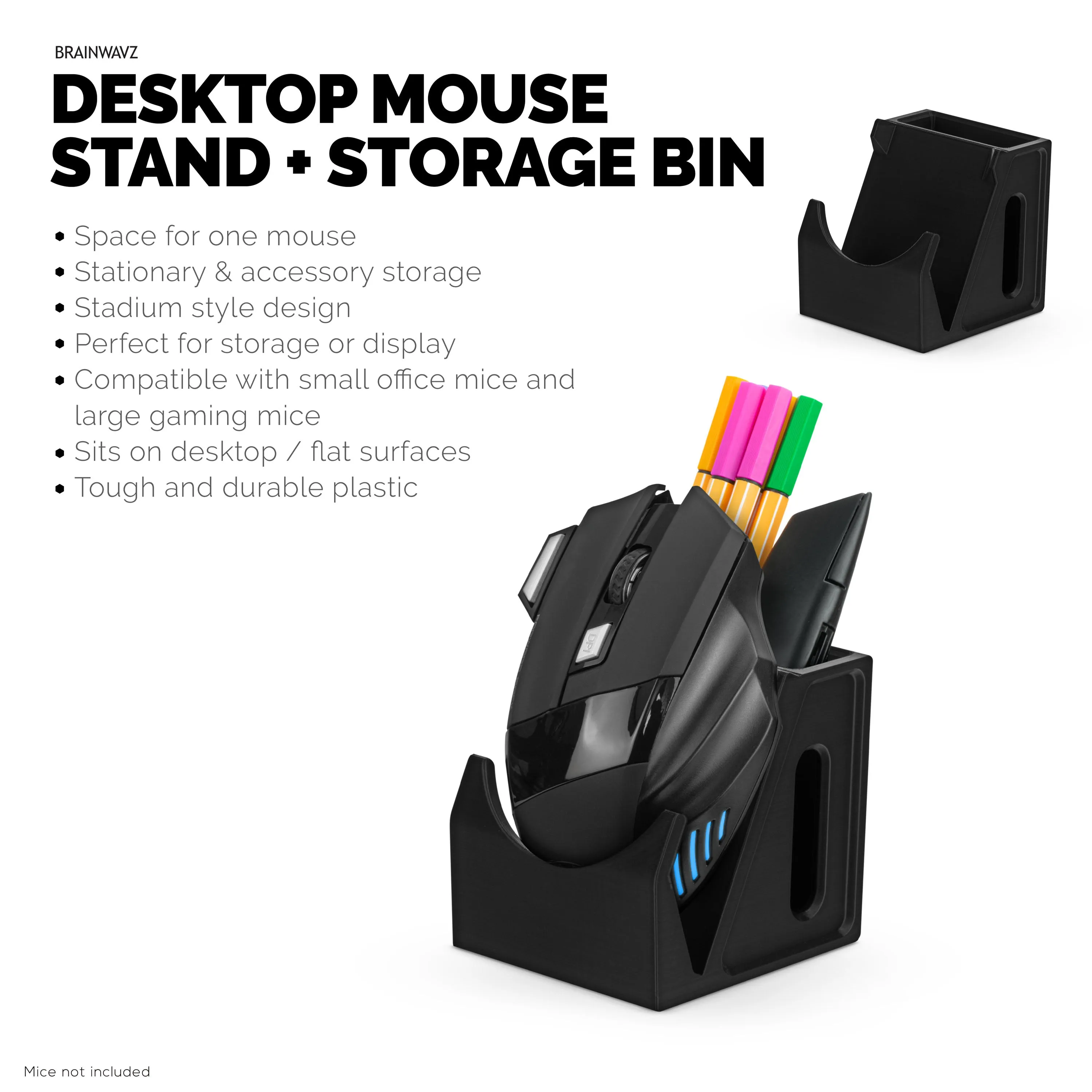 Desktop PC Mouse Stand Holder with Stationary Pen Holder, For Gaming & Office Mice From Logitech, Razer, Corsair & More