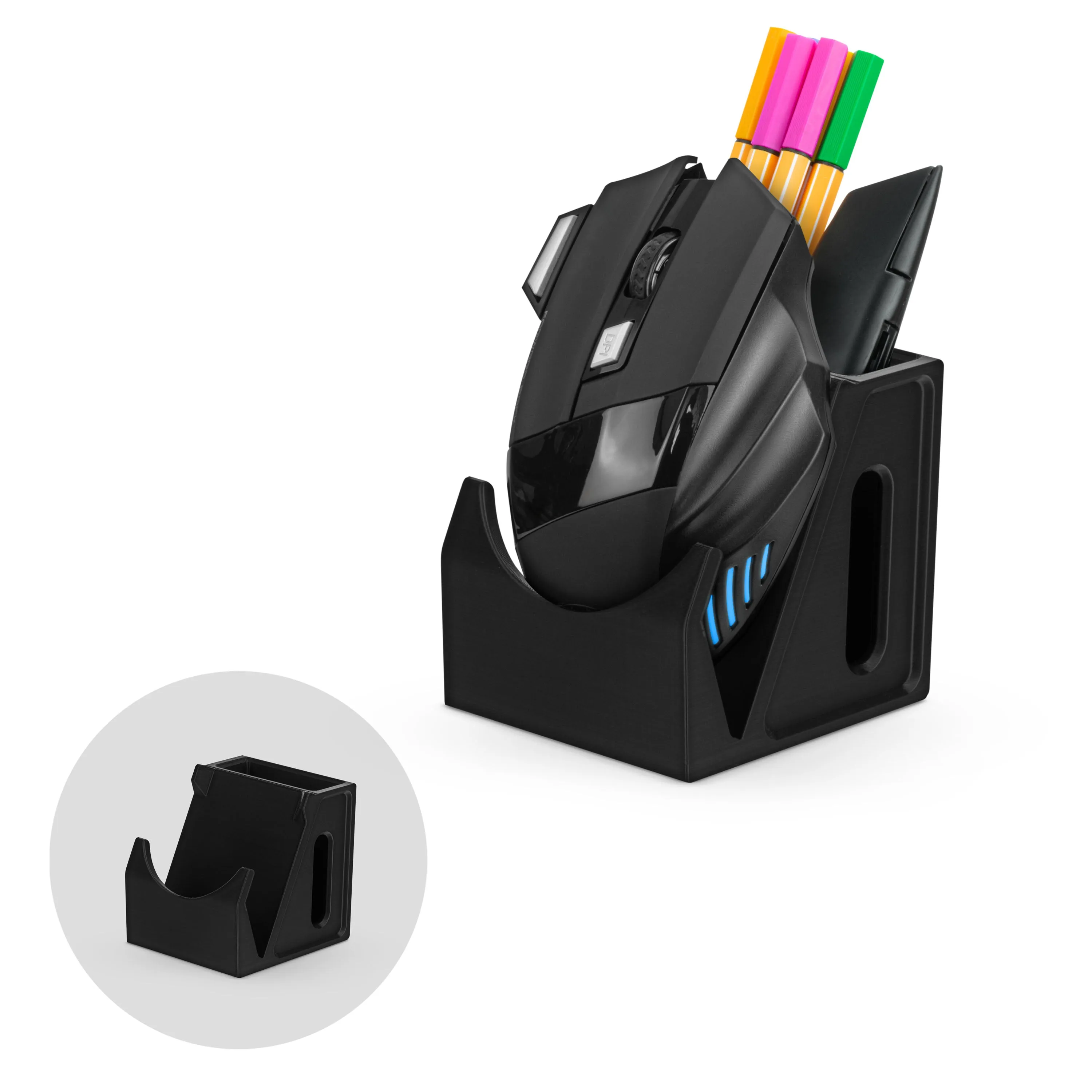 Desktop PC Mouse Stand Holder with Stationary Pen Holder, For Gaming & Office Mice From Logitech, Razer, Corsair & More