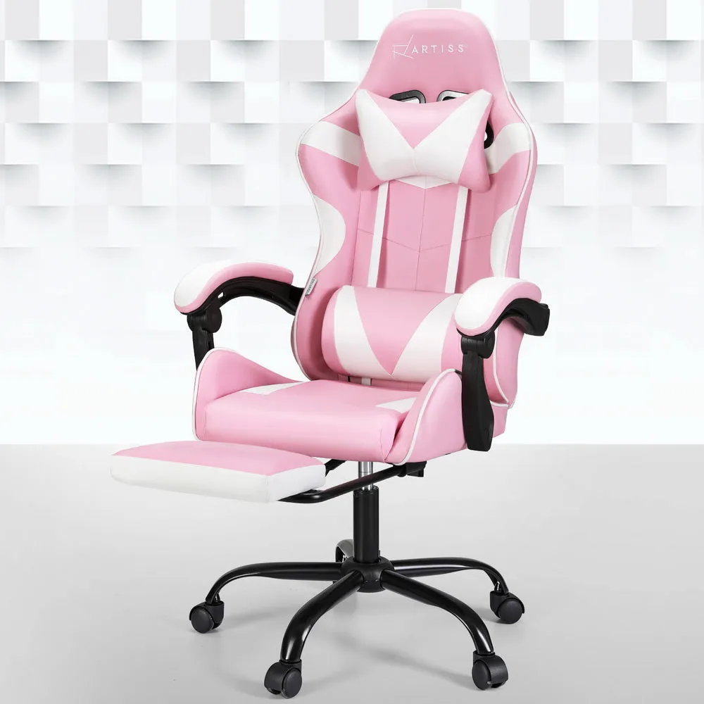 Ergonomic Gaming Desk Chair With Footrest - Pink