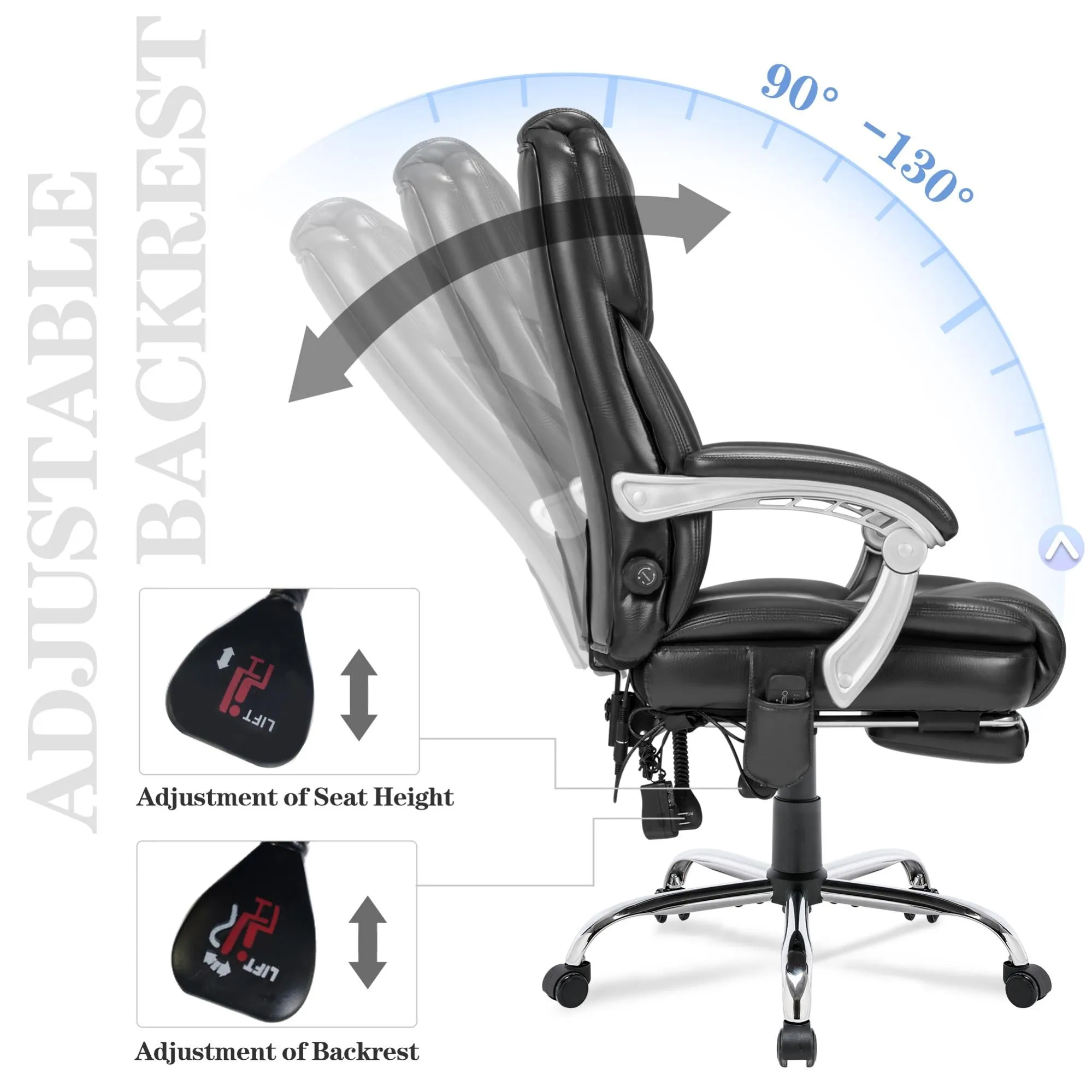 Executive Office Chair, Ergonomic Desk Chair Big and Tall Massage and Heated, Black