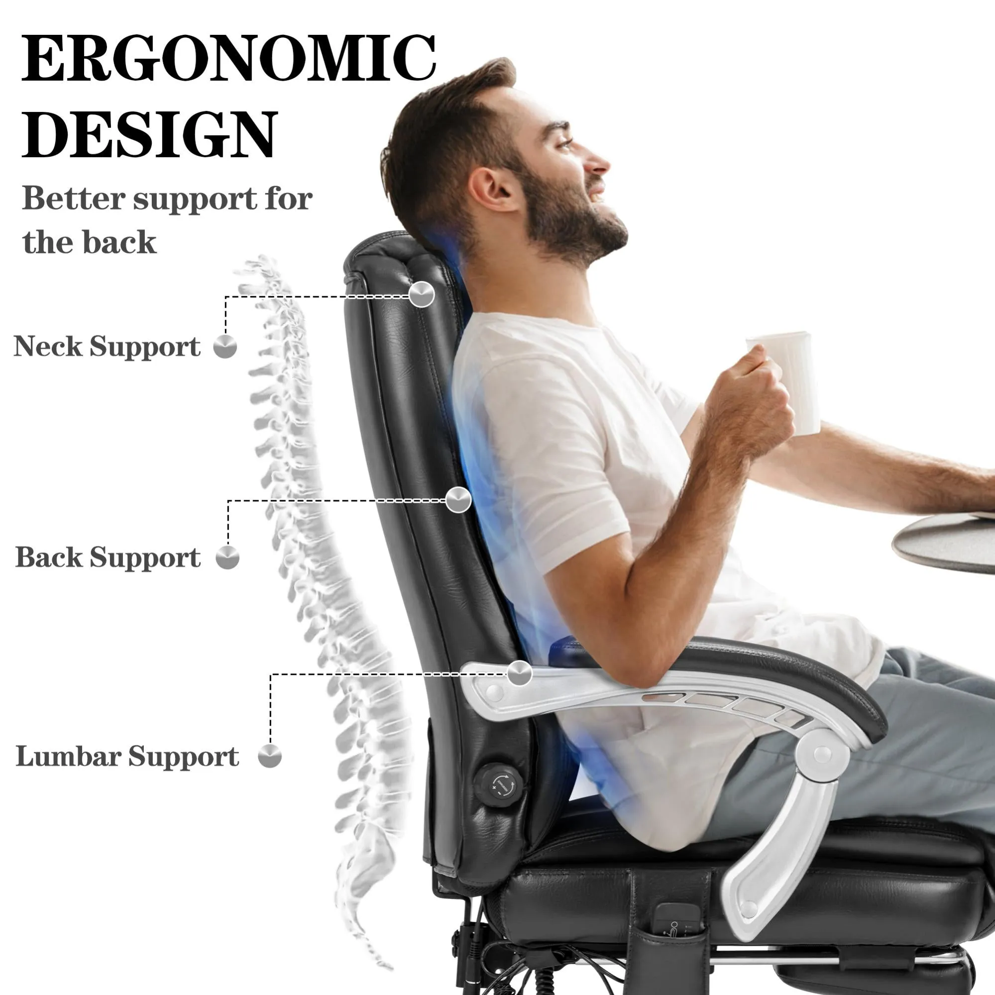 Executive Office Chair, Ergonomic Desk Chair Big and Tall Massage and Heated, Black