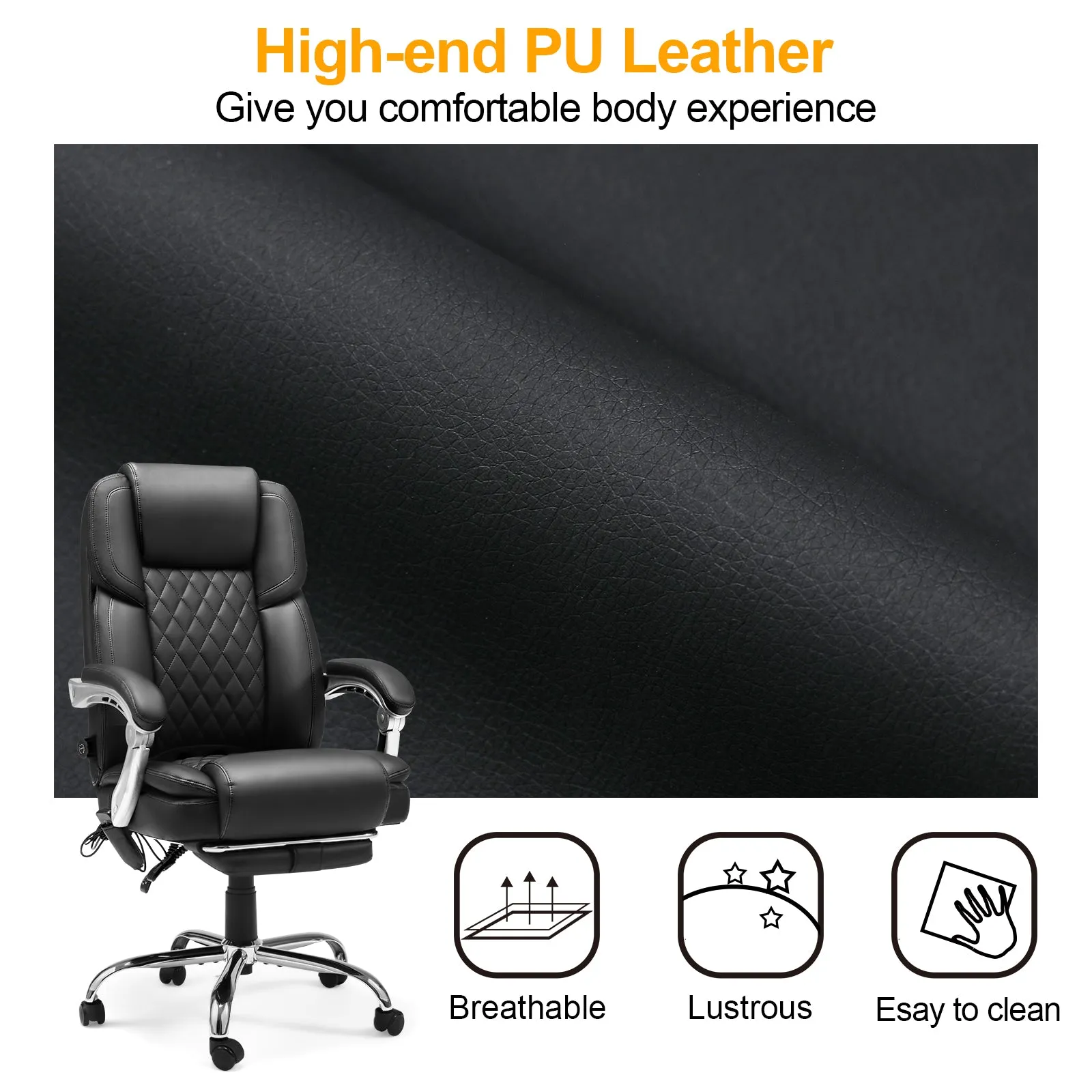 Executive Office Chair, Ergonomic Desk Chair Big and Tall Massage and Heated, Black