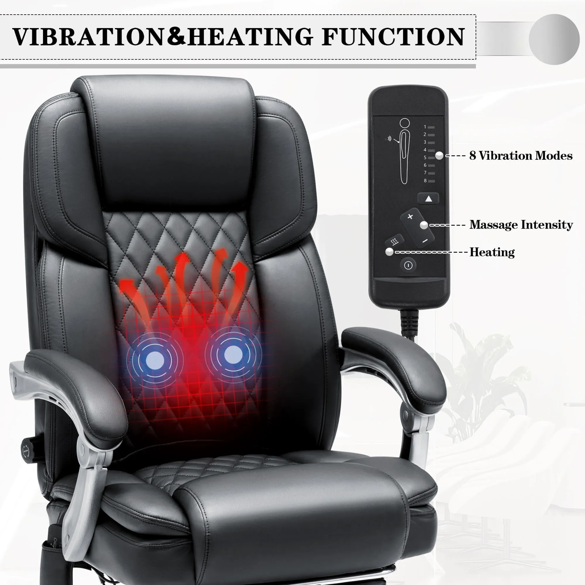 Executive Office Chair, Ergonomic Desk Chair Big and Tall Massage and Heated, Black