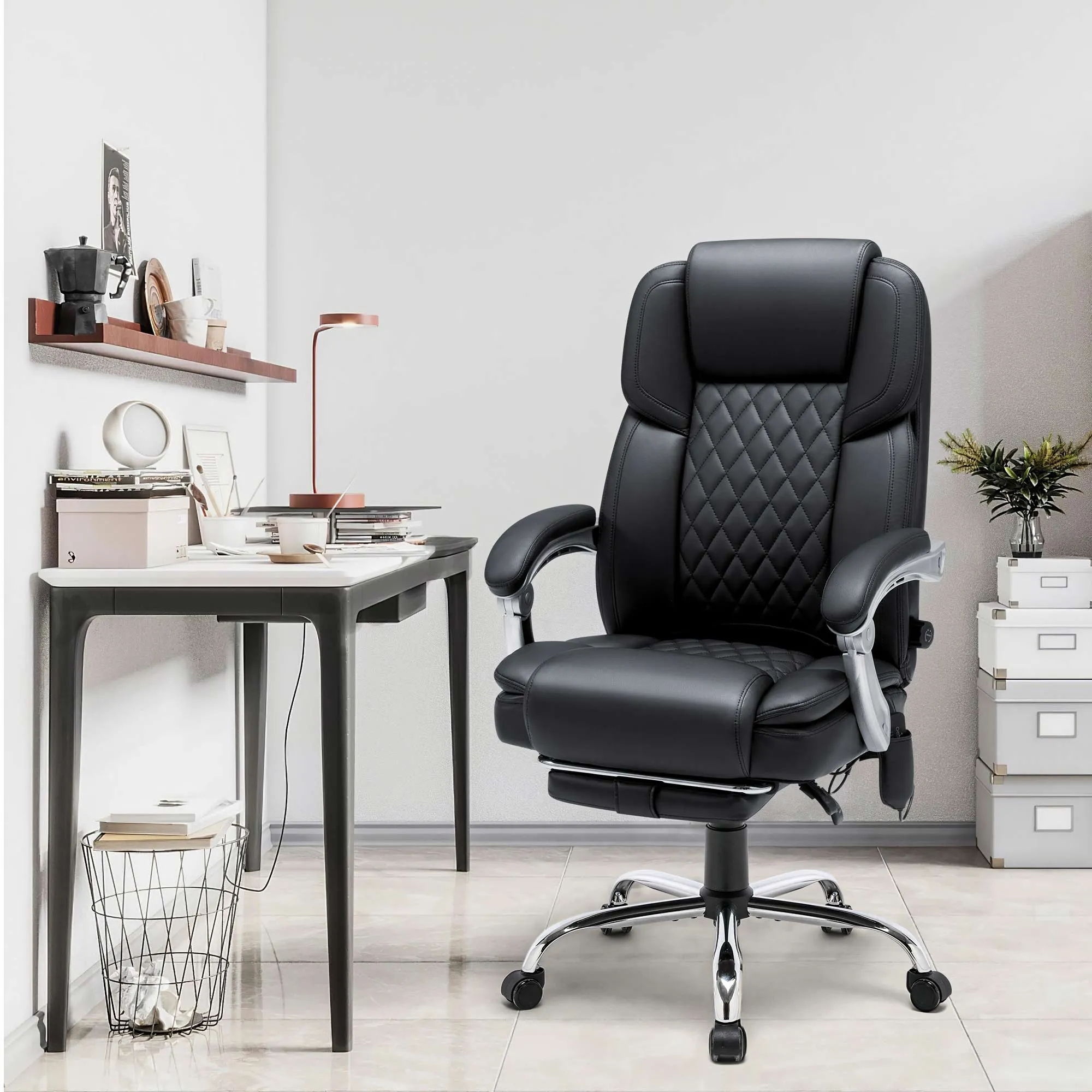 Executive Office Chair, Ergonomic Desk Chair Big and Tall Massage and Heated, Black