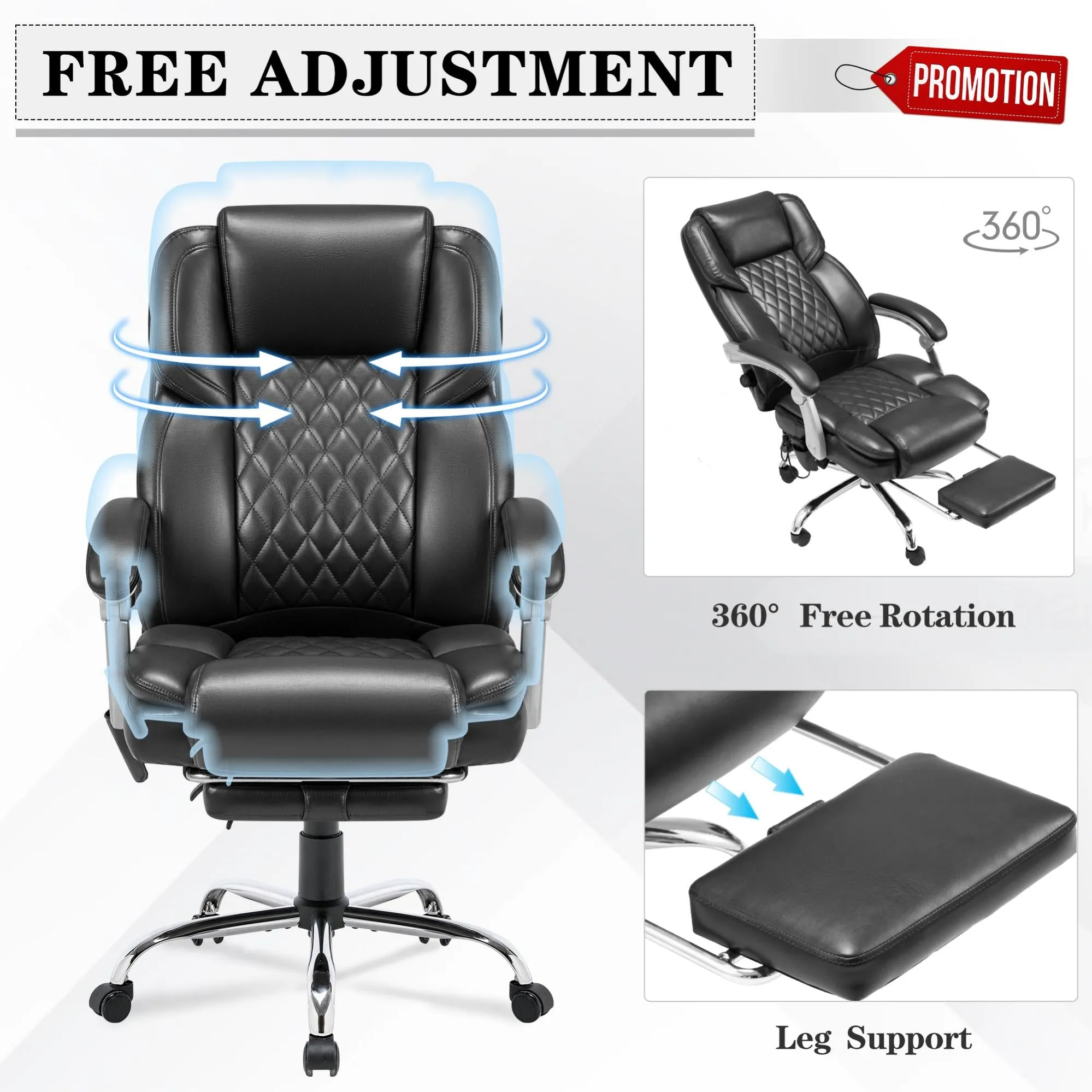 Executive Office Chair, Ergonomic Desk Chair Big and Tall Massage and Heated, Black