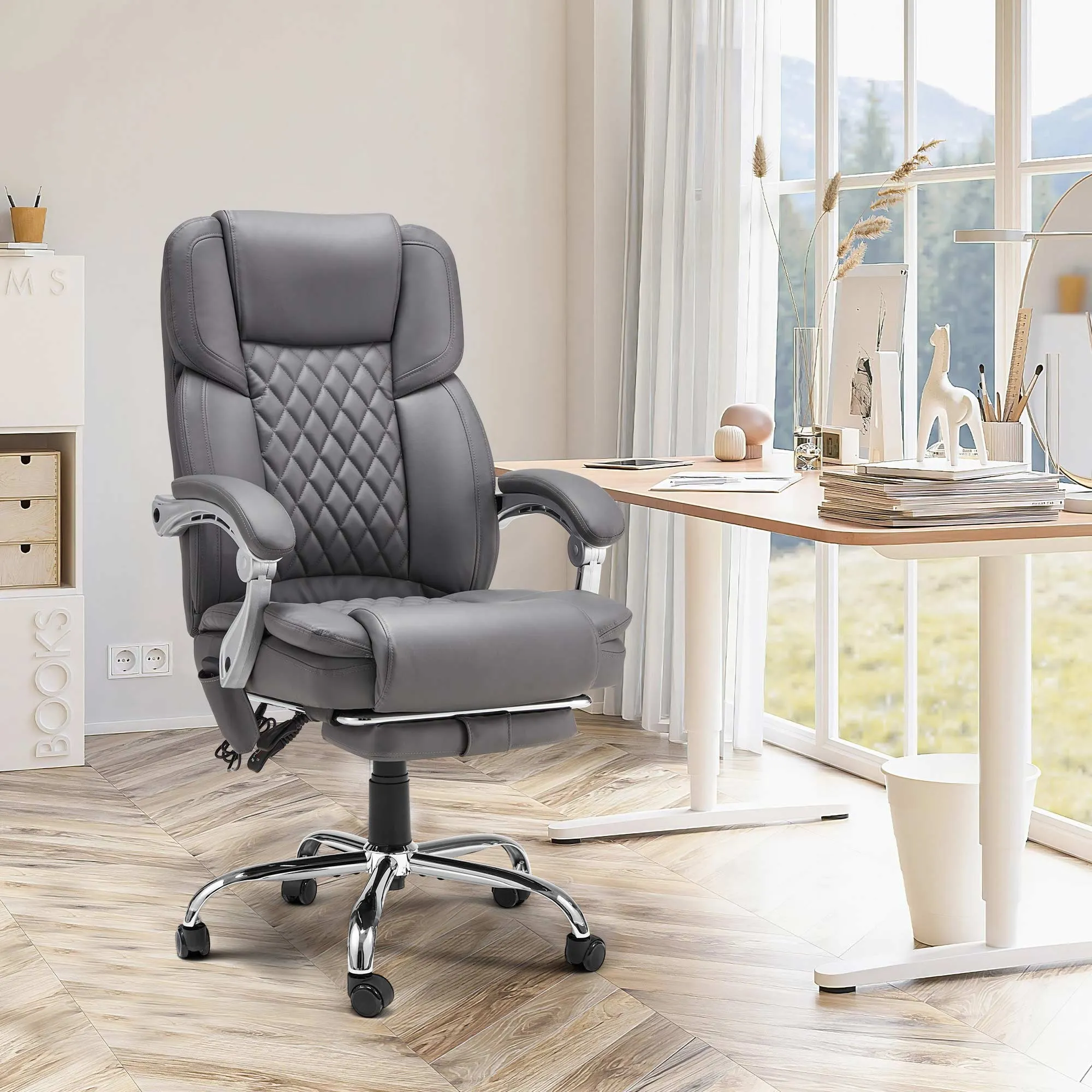 Executive Office Chair, Ergonomic Desk Chair Big and Tall Massage and Heated, Gray