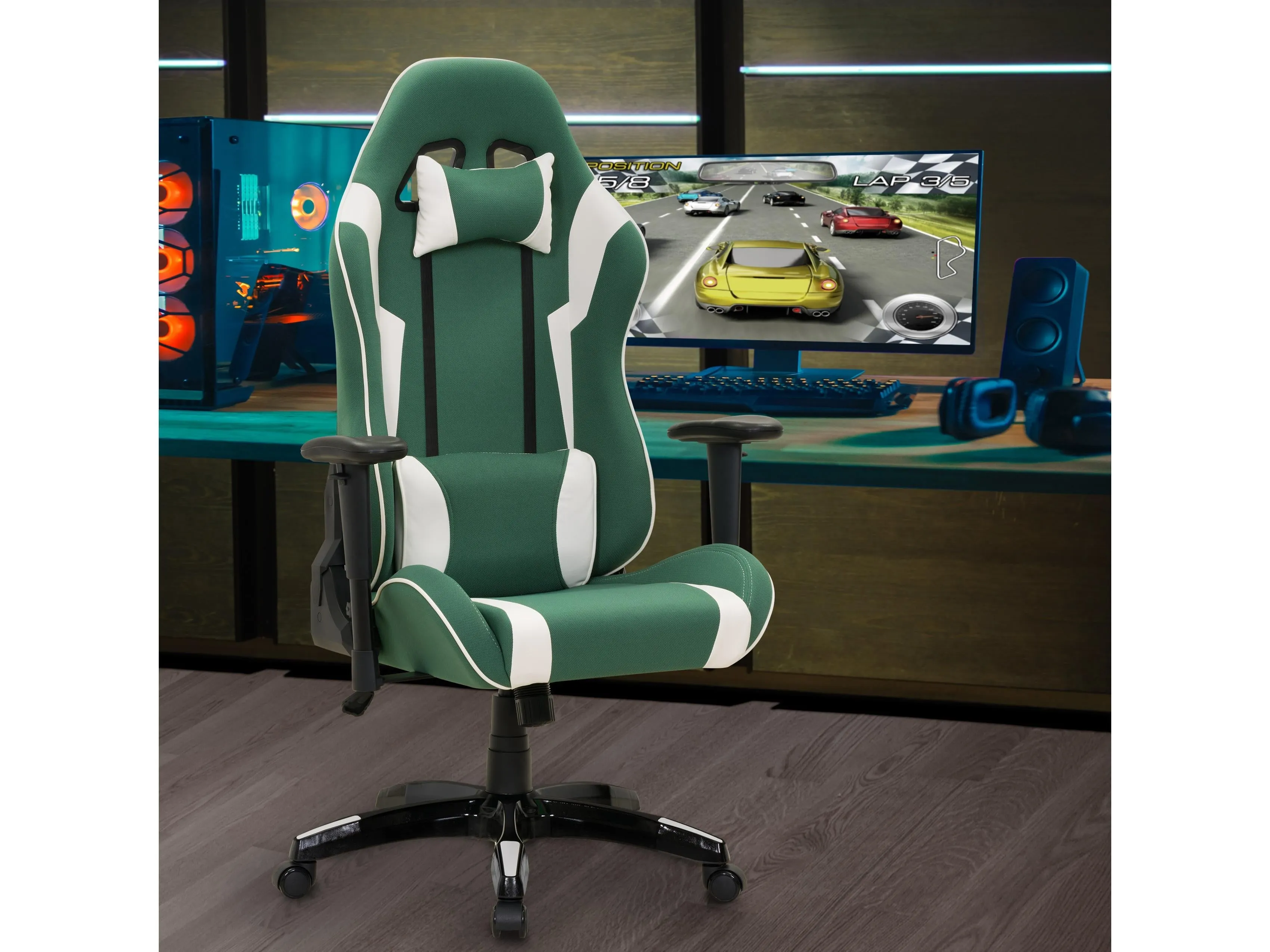 Green and White Gaming Office Chair