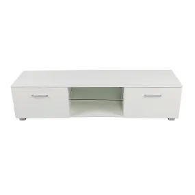 High Gloss TV Cabinet Unit, 140cm, White Storage Shelf