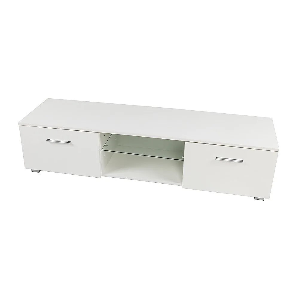 High Gloss TV Cabinet Unit, 140cm, White Storage Shelf