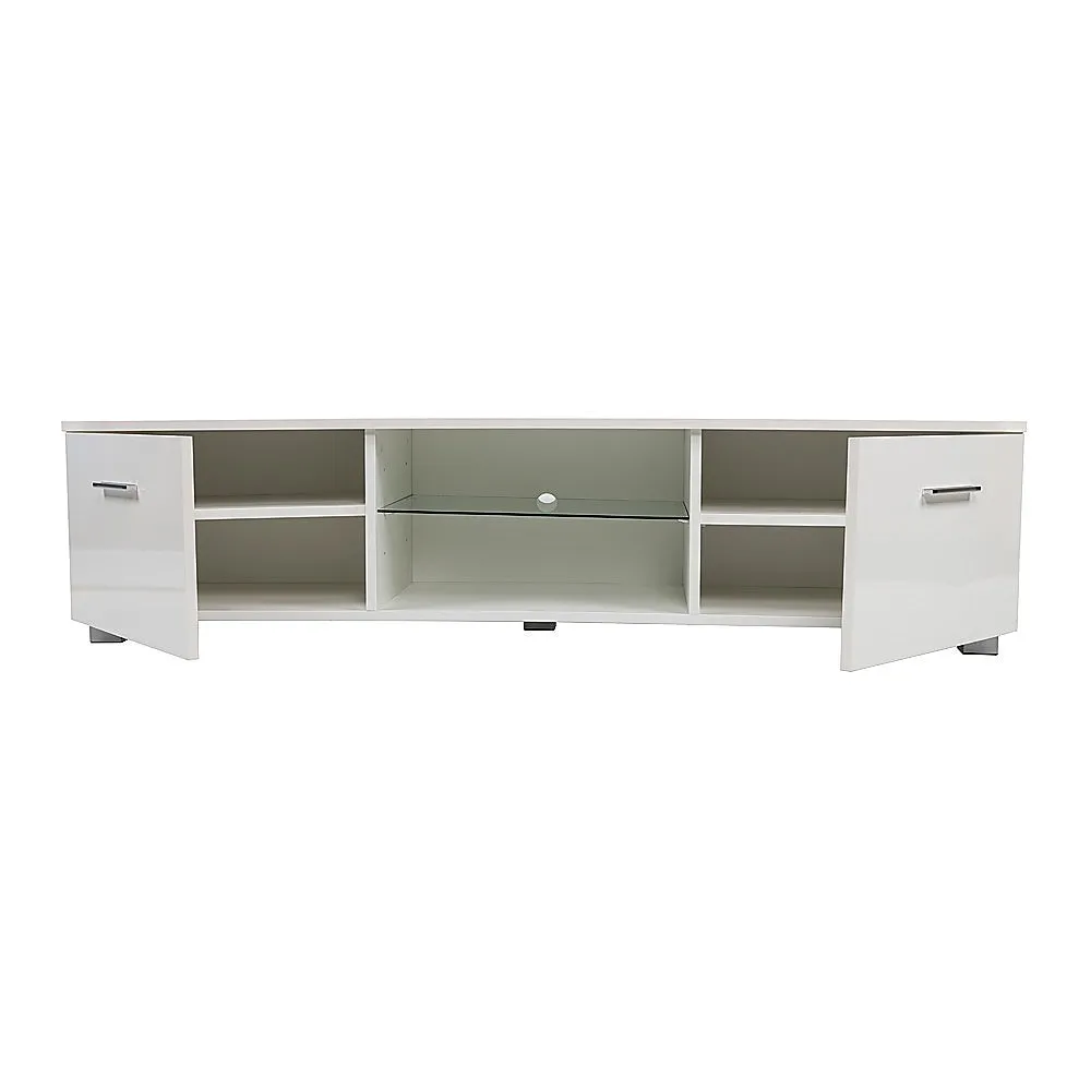 High Gloss TV Cabinet Unit, 140cm, White Storage Shelf