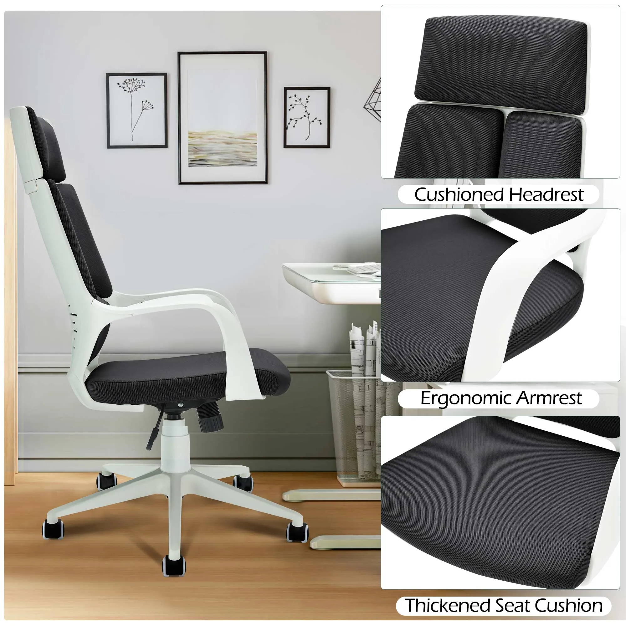 Homrest Office Computer Desk Chair with Wheels and Adjustable Swivel Rolling for Home Office, Black - LIMITED TIME SALE!