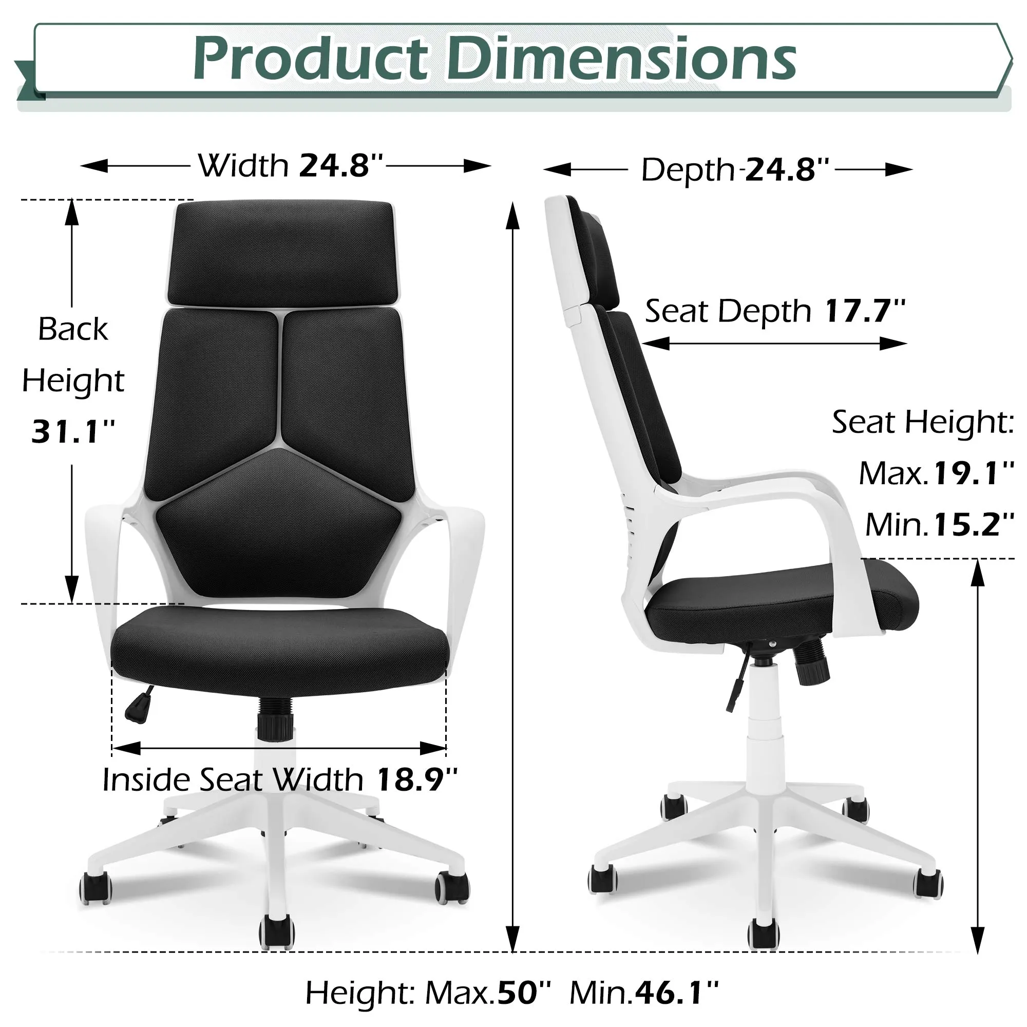 Homrest Office Computer Desk Chair with Wheels and Adjustable Swivel Rolling for Home Office, Black - LIMITED TIME SALE!