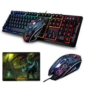 K-13 Wired Rainbow Backlit illuminated Usb Multimedia Ergonomic Gaming Keyboard   2400DPI Optical Gaming Mouse For Gamer Laptop