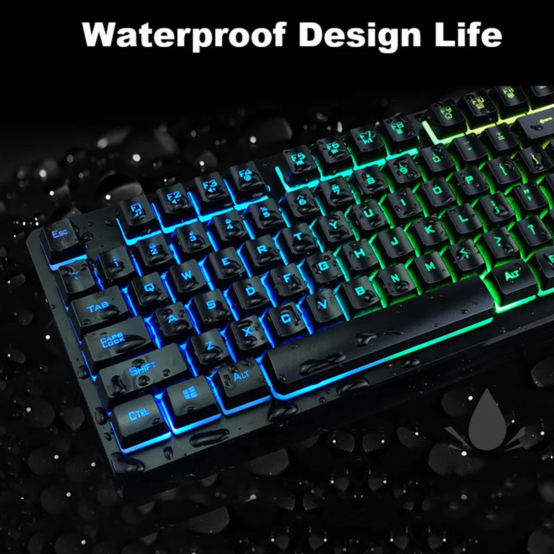 K-13 Wired Rainbow Backlit illuminated Usb Multimedia Ergonomic Gaming Keyboard   2400DPI Optical Gaming Mouse For Gamer Laptop