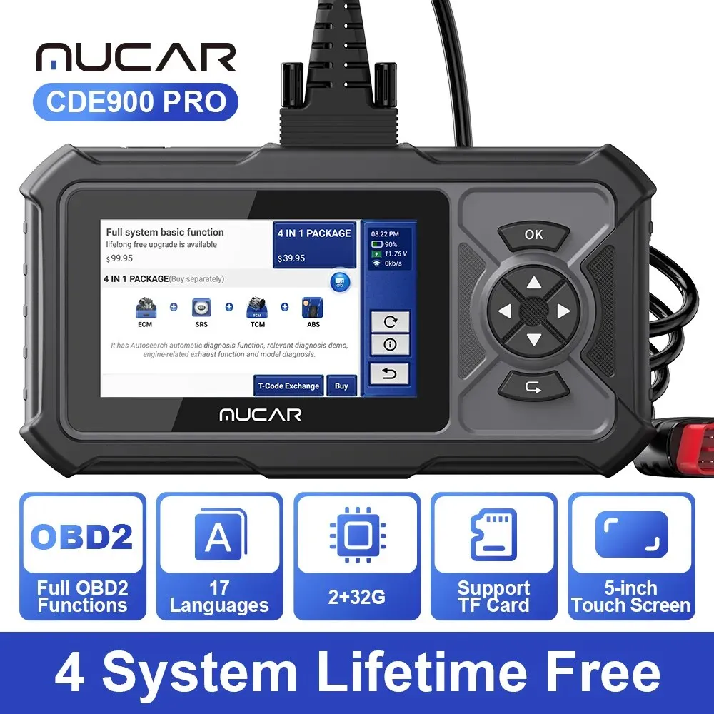 MUCAR CDE900 PRO OBD2 Diagnostic Tool With 4 System Diagnostics ECM TCM ABS SRS Automotive Scanner Car Code Reader OBD 2 Scanner