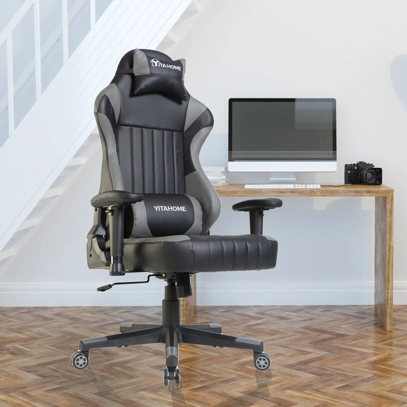 Neo Grey Faux Leather Sport Racing Gaming Office Chair