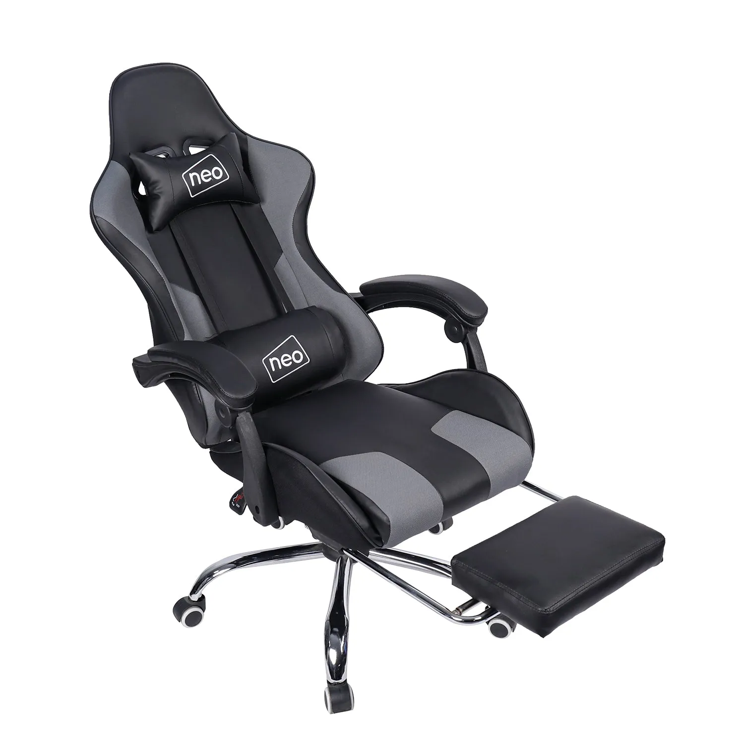 Neo Grey/Black Leather Gaming Chair with Massage Function