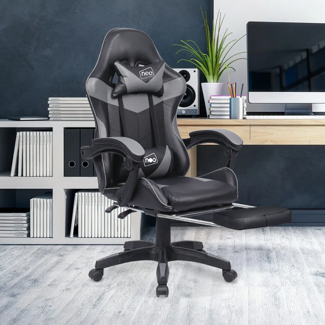 Neo Grey/Black Massage Leather Gaming Chair with Footrest