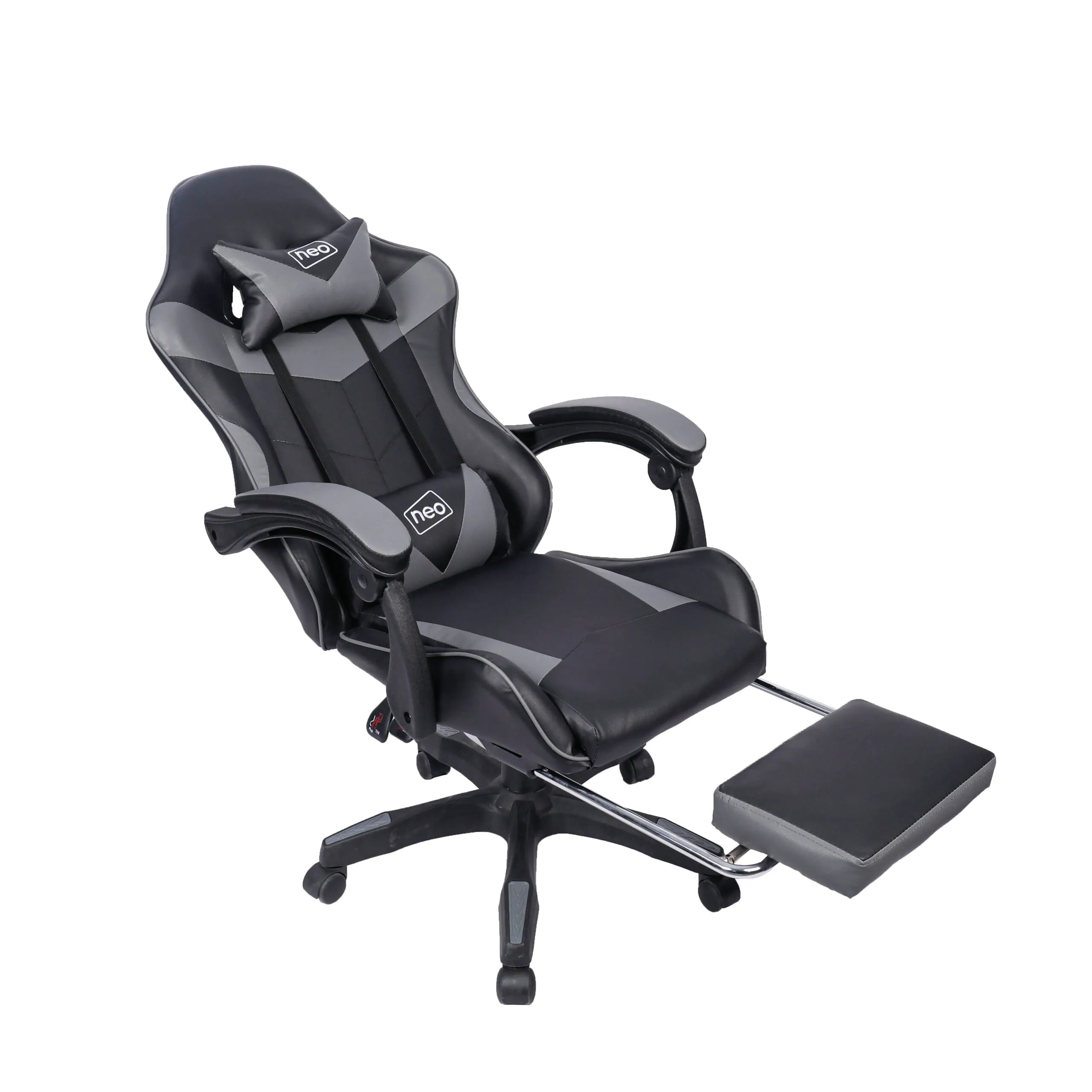 Neo Grey/Black Massage Leather Gaming Chair with Footrest