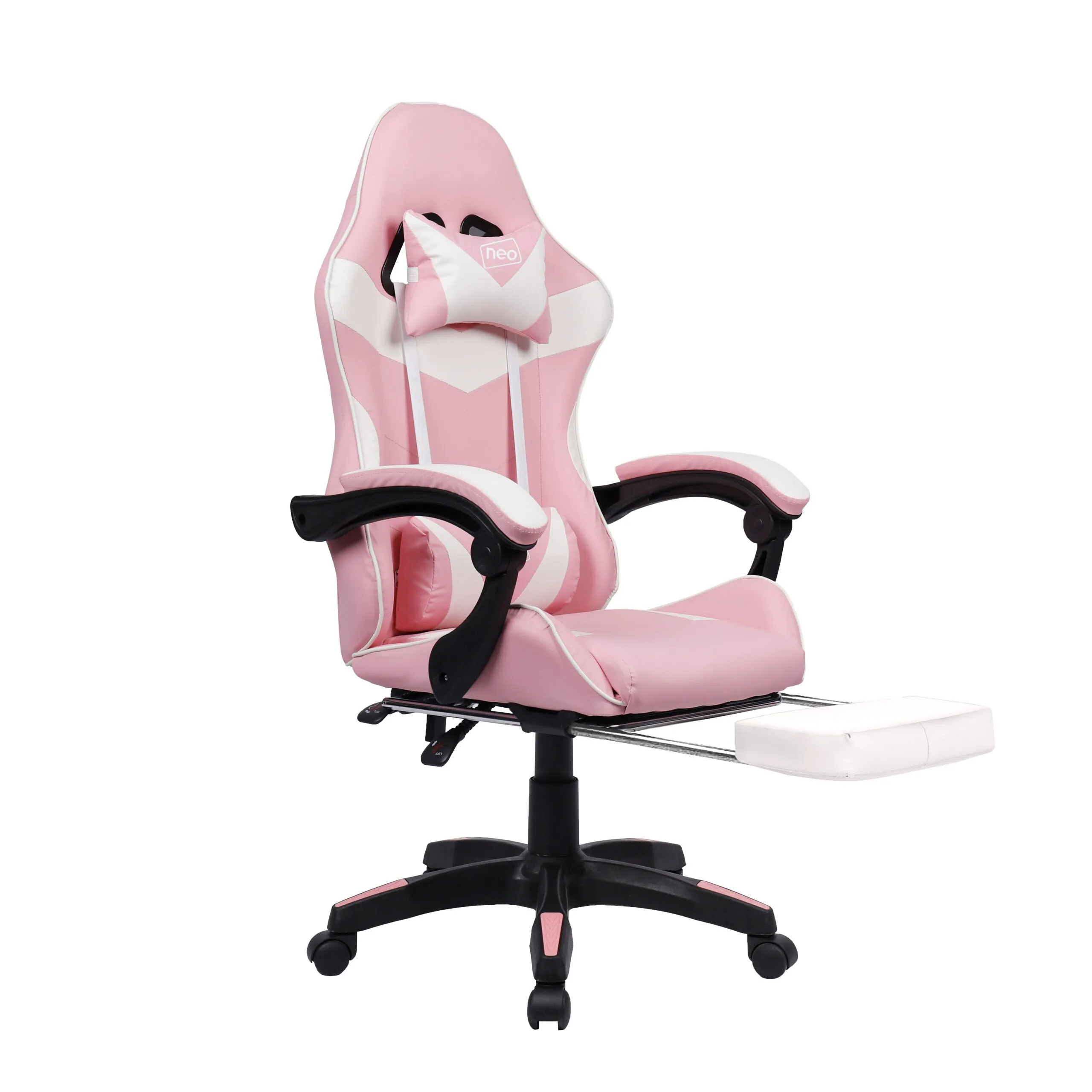 Neo Pink and White Massage Leather Gaming Chair