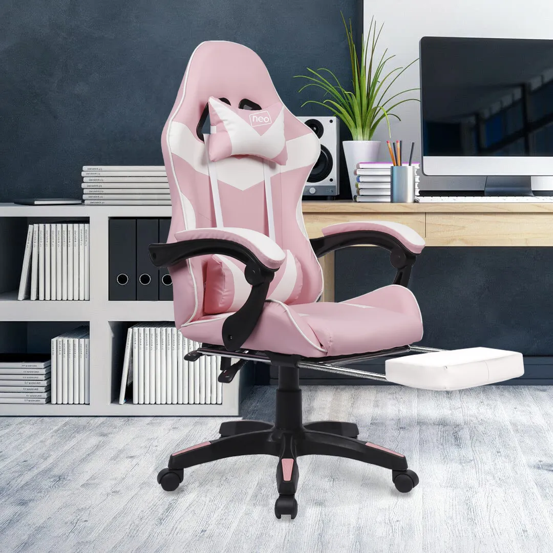 Neo Pink and White Massage Leather Gaming Chair