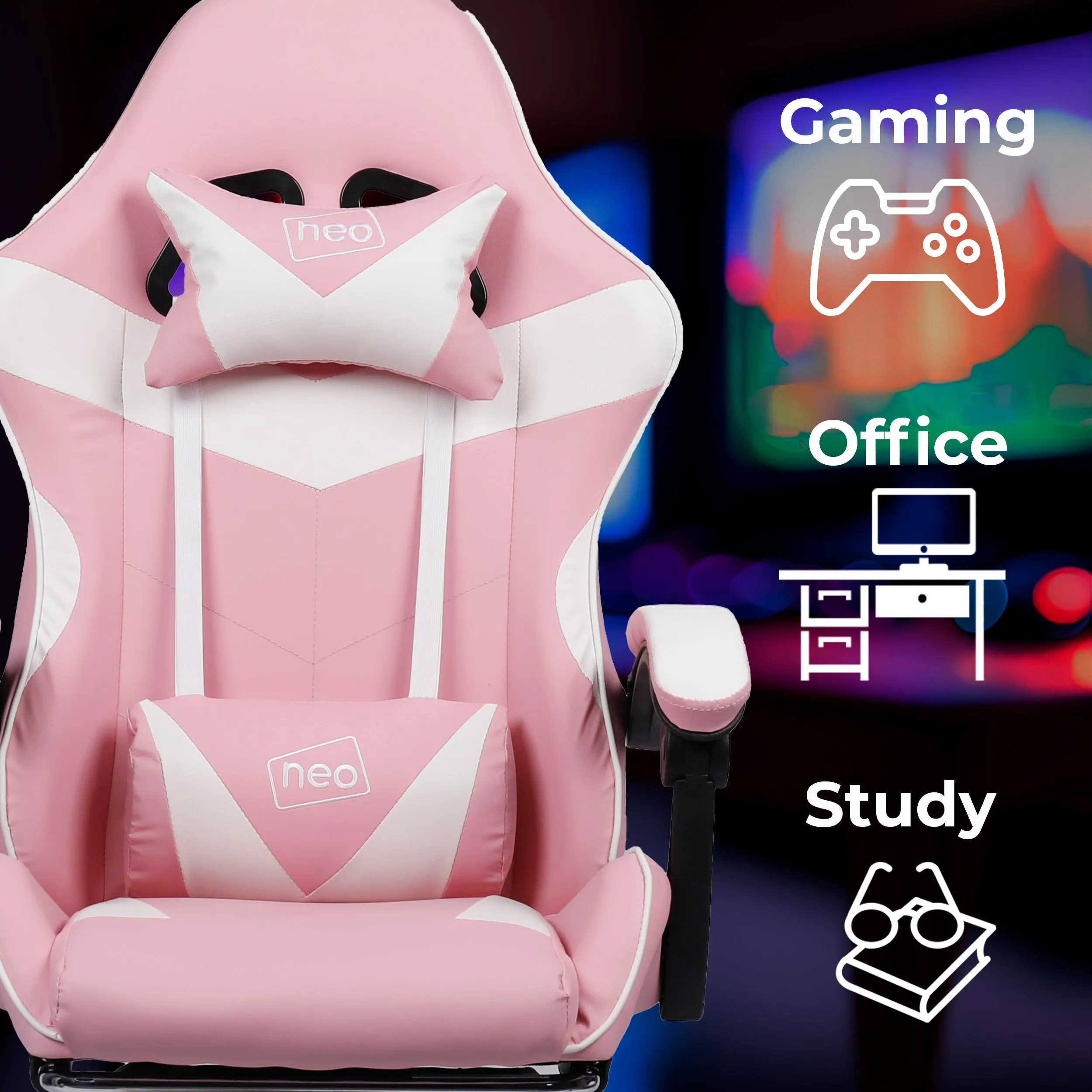 Neo Pink and White Massage Leather Gaming Chair