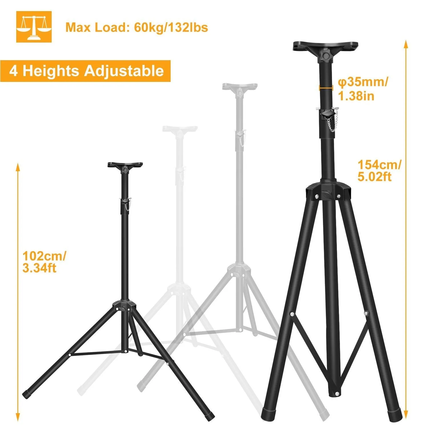 Pa Speaker Tripod Stand Heavy Duty Height Extendable Adjustable Pole Mount Rack