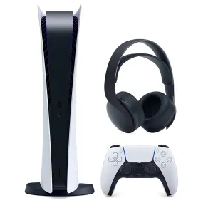 Play Station 5 Digital Version Console and Black Pulse 3D Headset Bundle