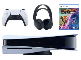 Play Station 5 Disc Version Console with Black PULSE 3D Wireless Gaming Headset and Ratchet & Clank: Rift Apart