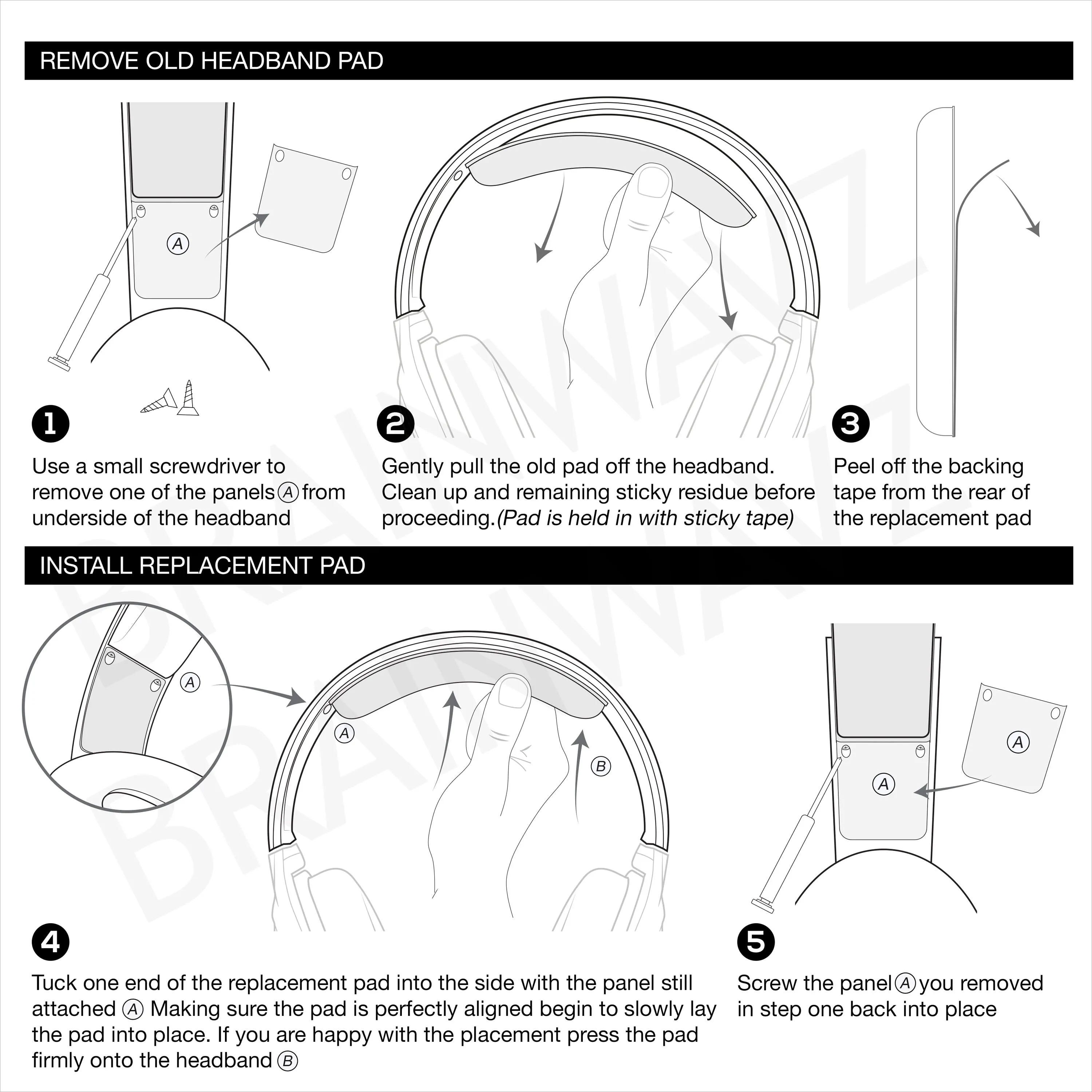 Replacement Headband for SENNHEISER HD201, HD180, HD201S & HD206 Headphones - Leather & Foam Cushion Pad