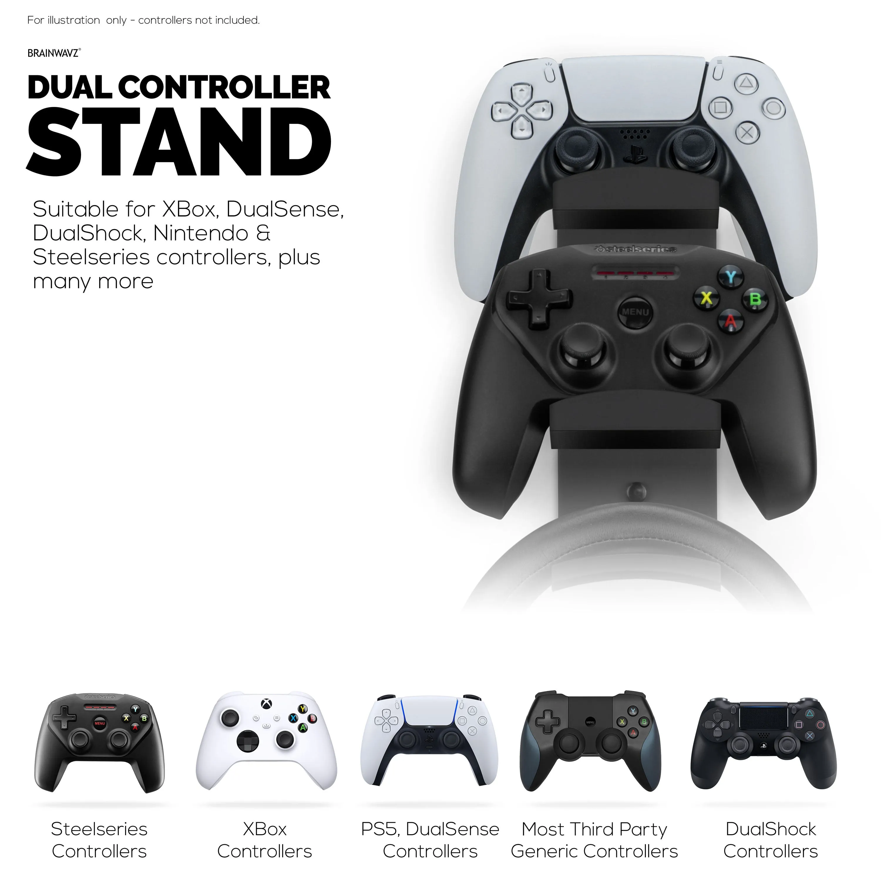 The Behemoth - Dual Game Controller & Headphone Stand Wall Mount Holder - Designed for All Gamepads & Headsets