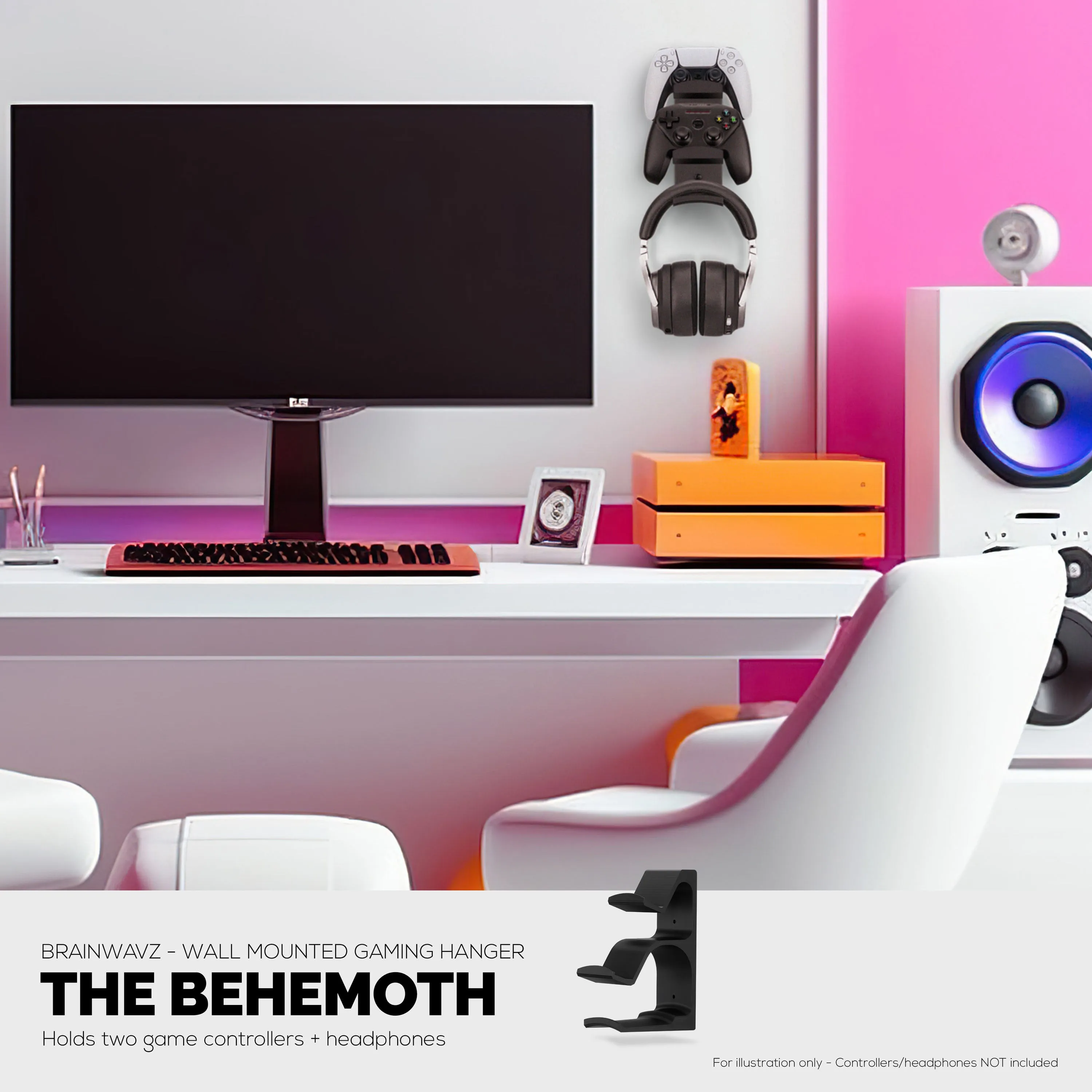 The Behemoth - Dual Game Controller & Headphone Stand Wall Mount Holder - Designed for All Gamepads & Headsets