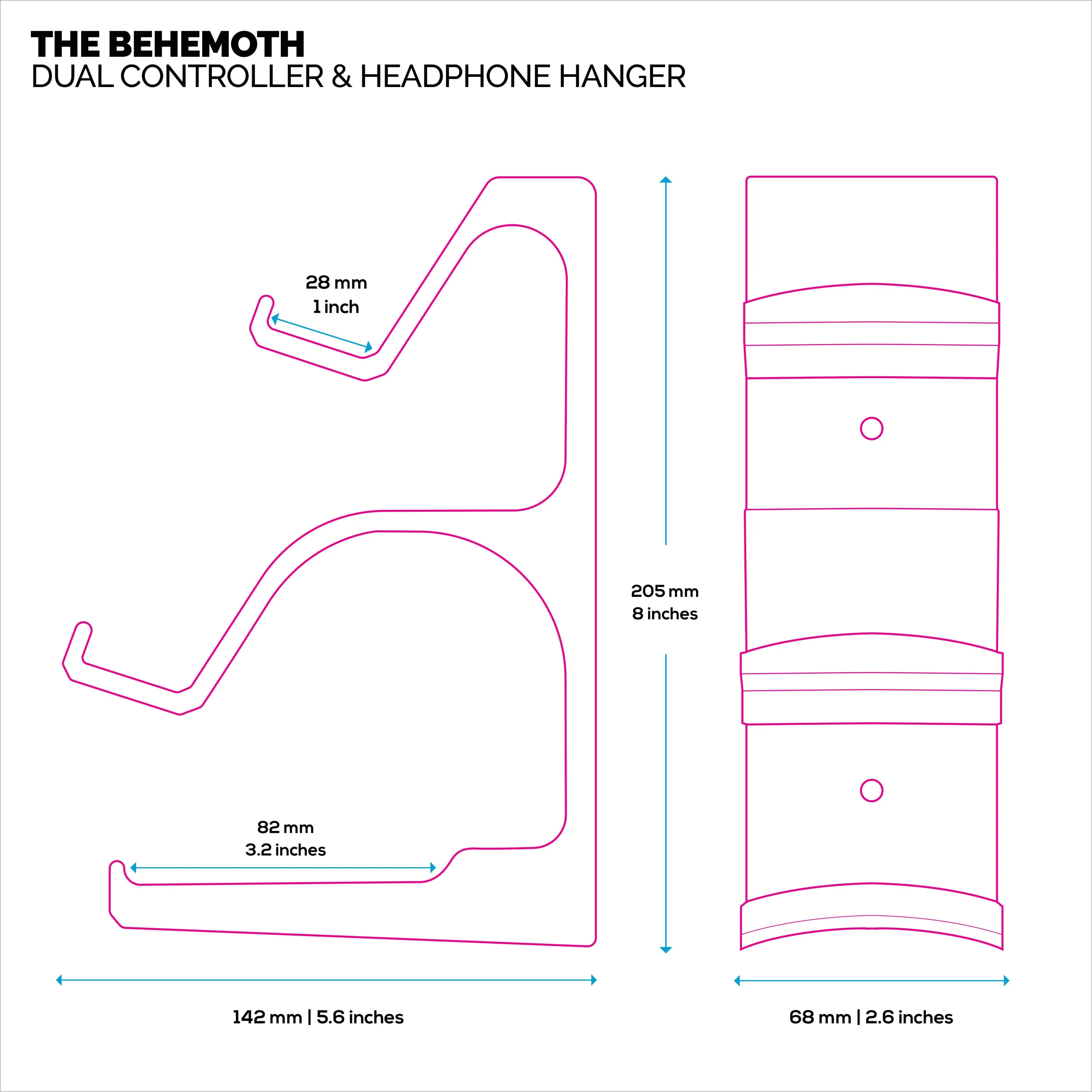 The Behemoth - Dual Game Controller & Headphone Stand Wall Mount Holder - Designed for All Gamepads & Headsets