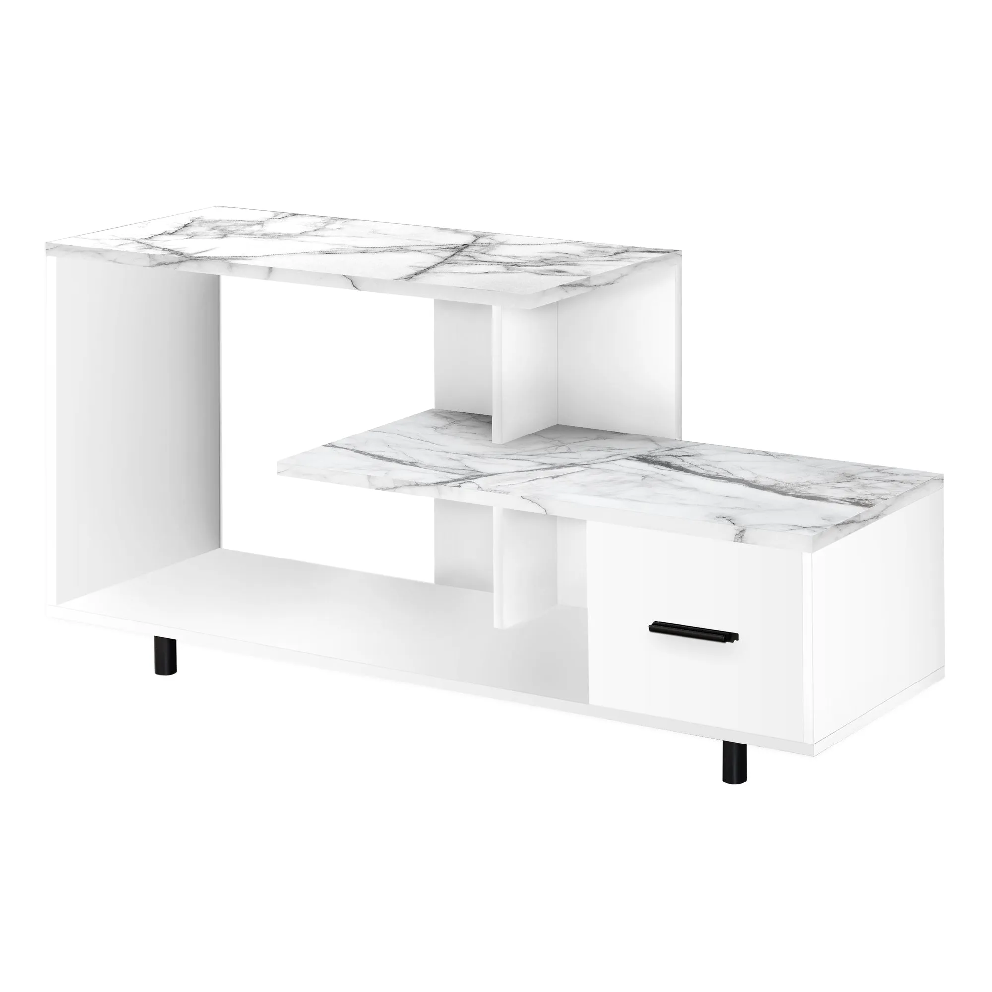 Tv Stand - 48"L / White / White Marble Top / 1 Drawer