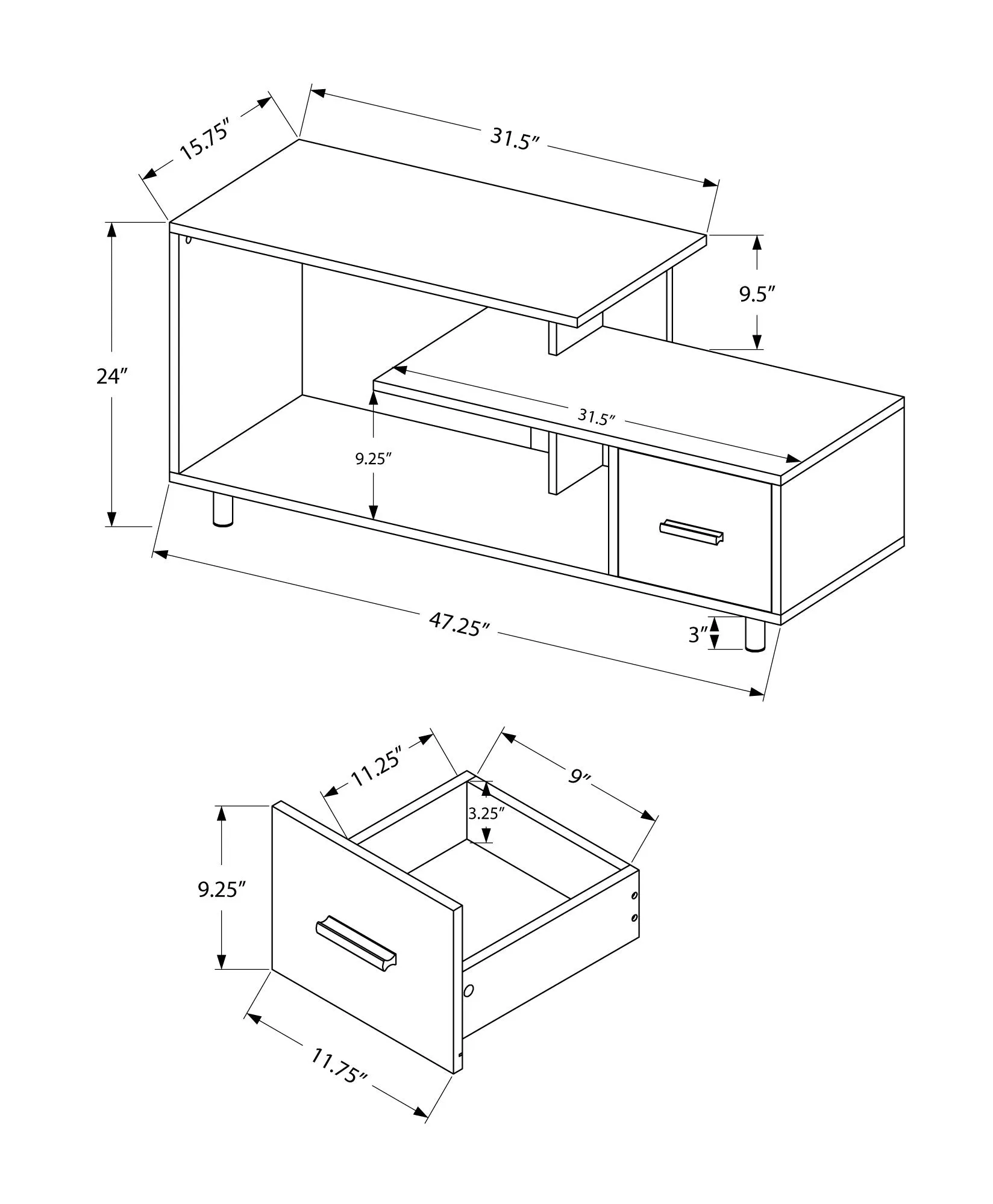 Tv Stand - 48"L / White / White Marble Top / 1 Drawer