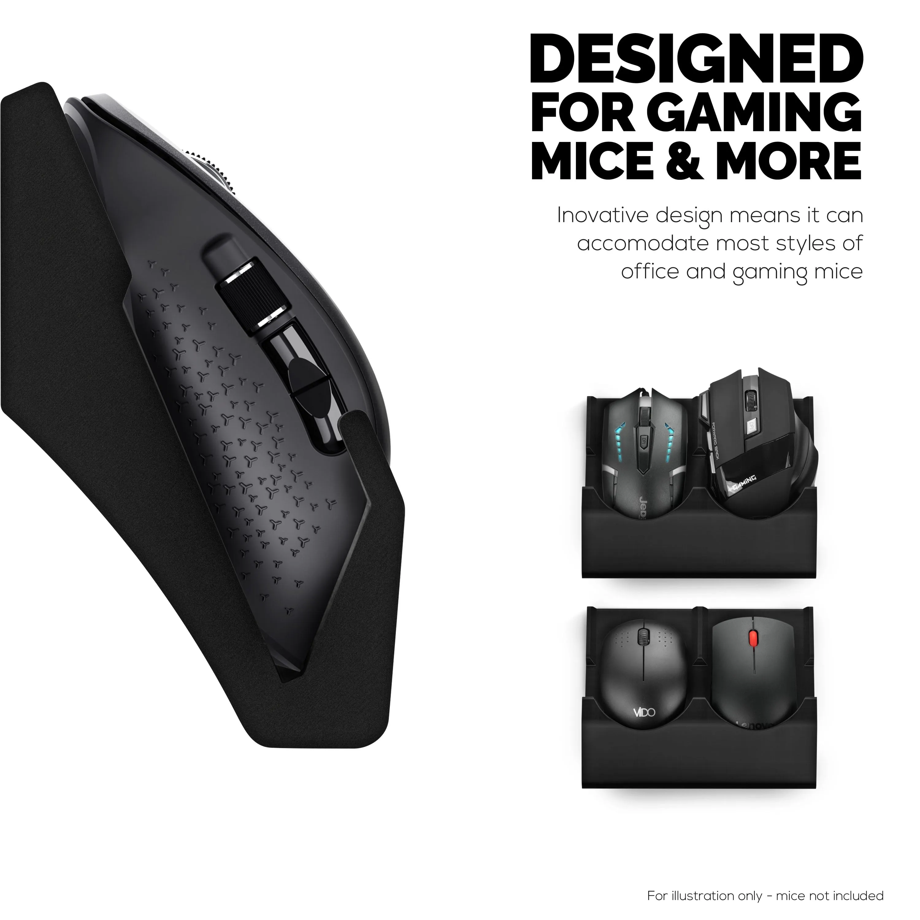 Wall Mount Dual Mouse Holder Display Stand - Holds Gaming & Most Size Mice, Screw-In or Stick-On Mounting Options