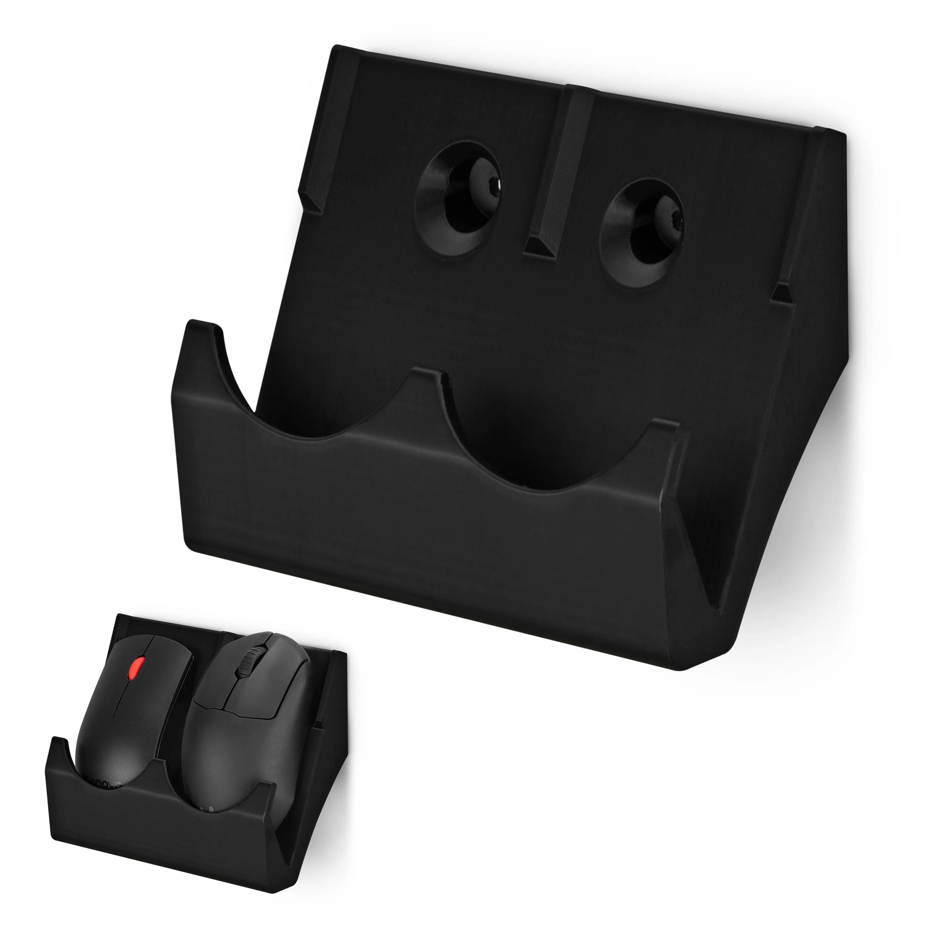 Wall Mount Dual Mouse Holder Display Stand - Holds Gaming & Most Size Mice, Screw-In or Stick-On Mounting Options