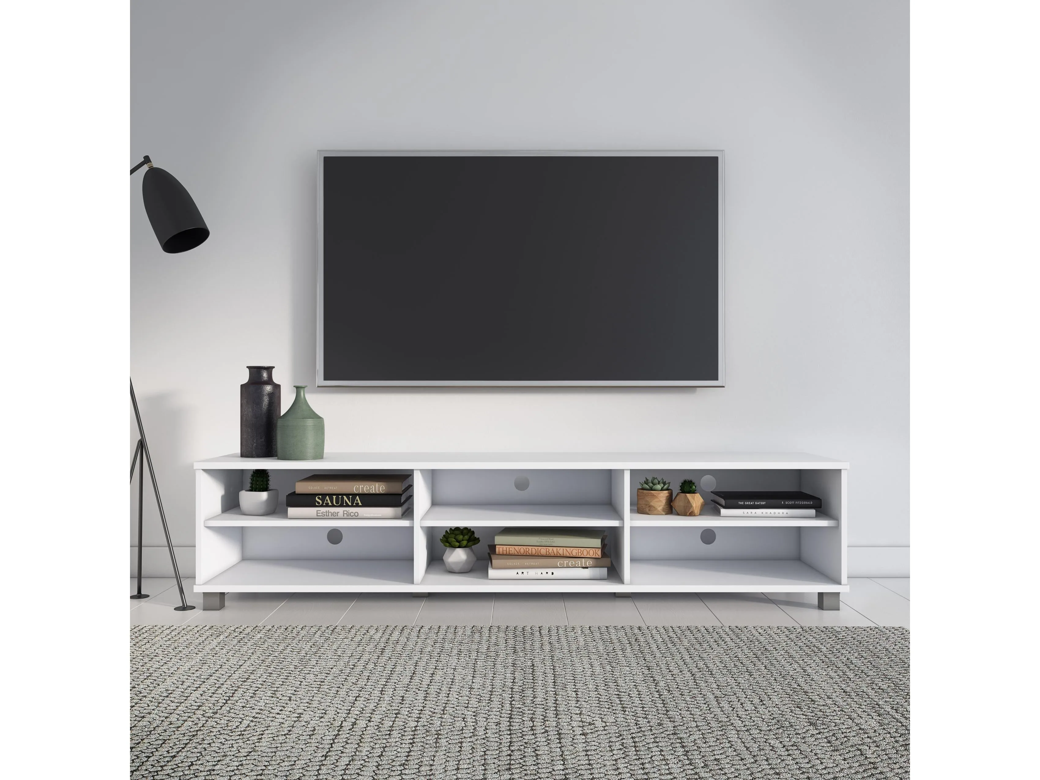 White Modern TV Stand, TVs up to 85"