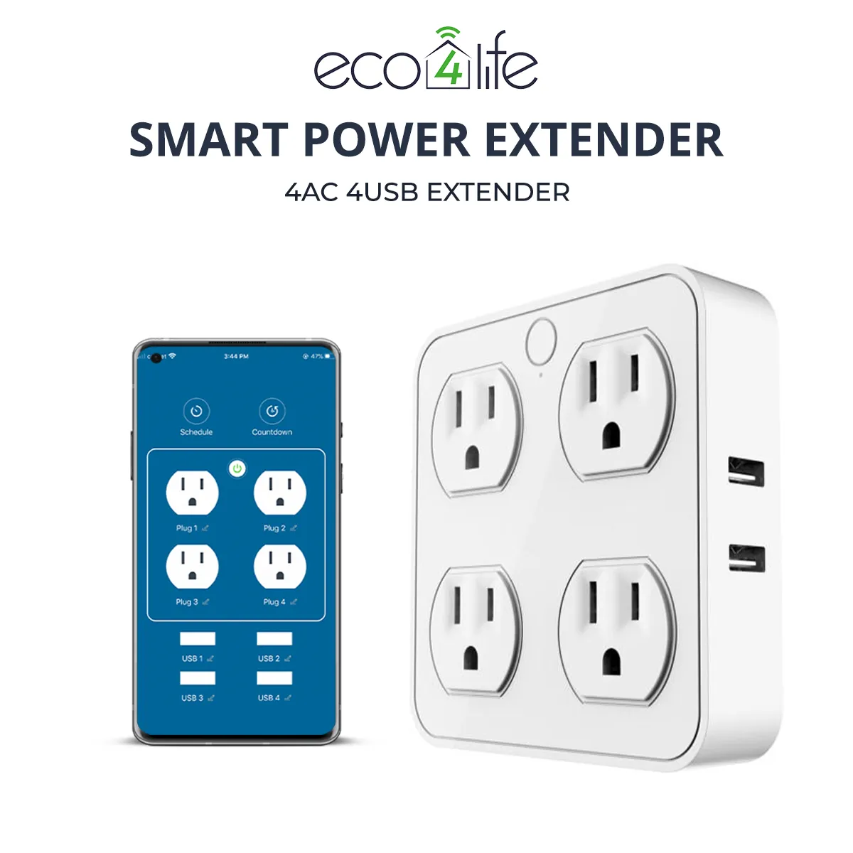 Wireless Wall Tap Smart Plug, Surge Protector, 4 Outlet Extender with 4 USB Charging Ports, Compatible with Alexa Google Assistant, no Hub Required (4 Outlets,4 USB Ports),ETL Certified